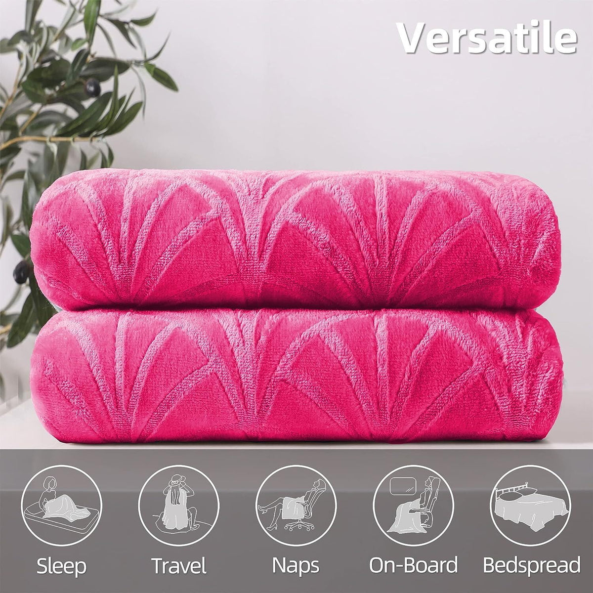 Whale Flotilla Flannel Fleece 90x104 Inch King Size Blanket for Bed, Soft Fluffy Velvet Bedspread Coverlet with Decorative Vintage Pattern for All Season, Warm and Lightweight, Hot Pink