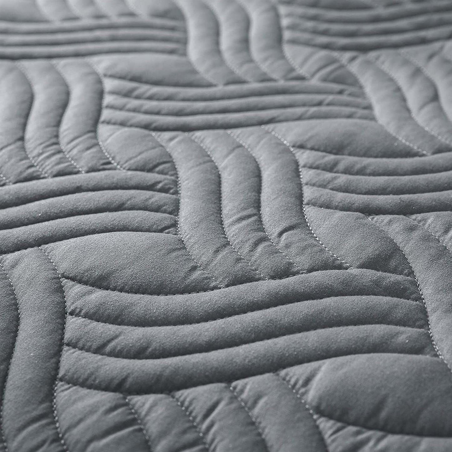 Whale Flotilla Quilt Set Queen Size, Soft Microfiber Lightweight Bedspread Coverlet Bed Cover (Wave Pattern) for All Seasons,Dark Grey, 3 Pieces (Includes 1 Quilt, 2 Shams)