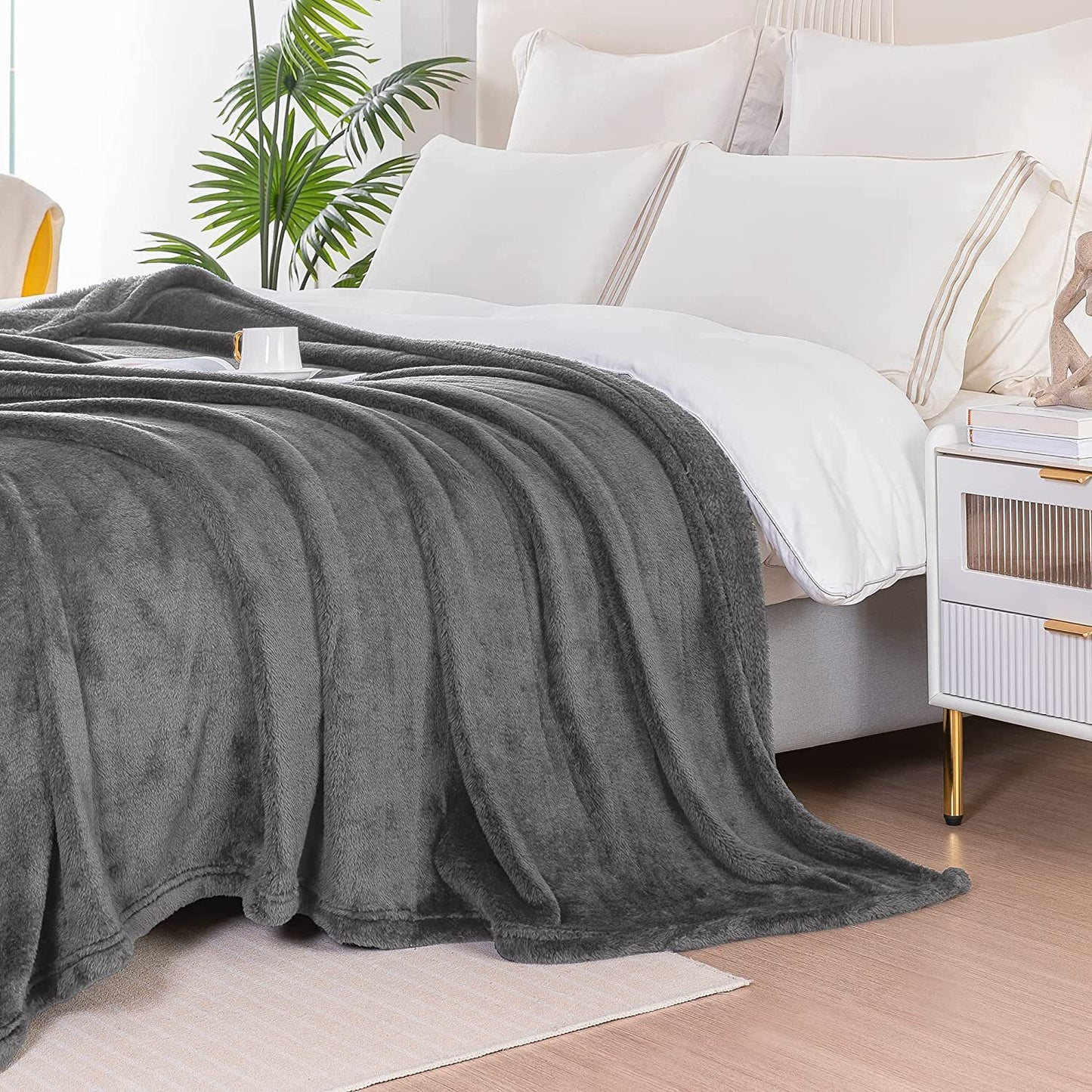 Whale Flotilla Fuzzy Faux Fur Blanket Twin Size, Soft Warm Fluffy Fleece Blanket for Bed, Cozy and Lightweight Bedspread for All Seasons,90x90 Inch, Grey
