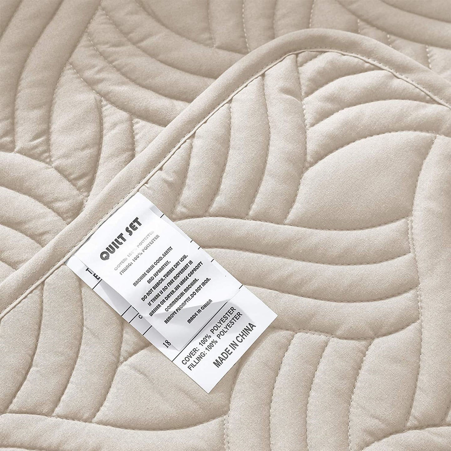 Whale Flotilla Quilt Set Twin Size, Soft Microfiber Lightweight Bedspread Coverlet Bed Cover (Wave Pattern) for All Seasons, Brich Beige, 3 Pieces (Includes 1 Quilt, 2 Shams)