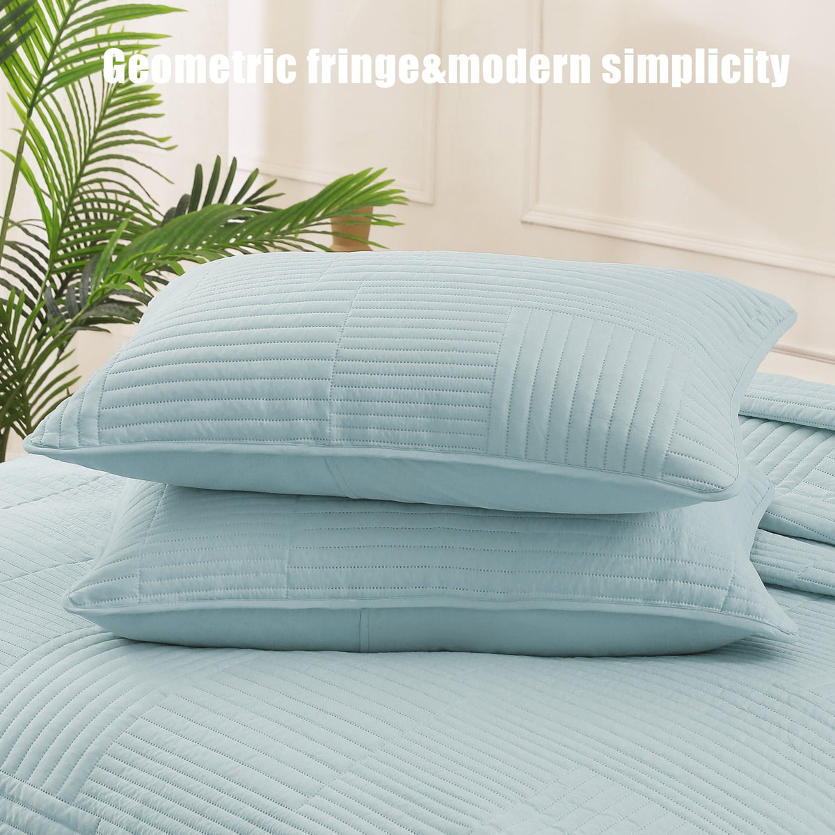 Whale Flotilla California King Quilt Set, Soft and Lightweight Bedspreads Coverlet with Striped Pattern, Reversible Bedding Sets with Pillow Shams, 104x112 Inches, Aqua