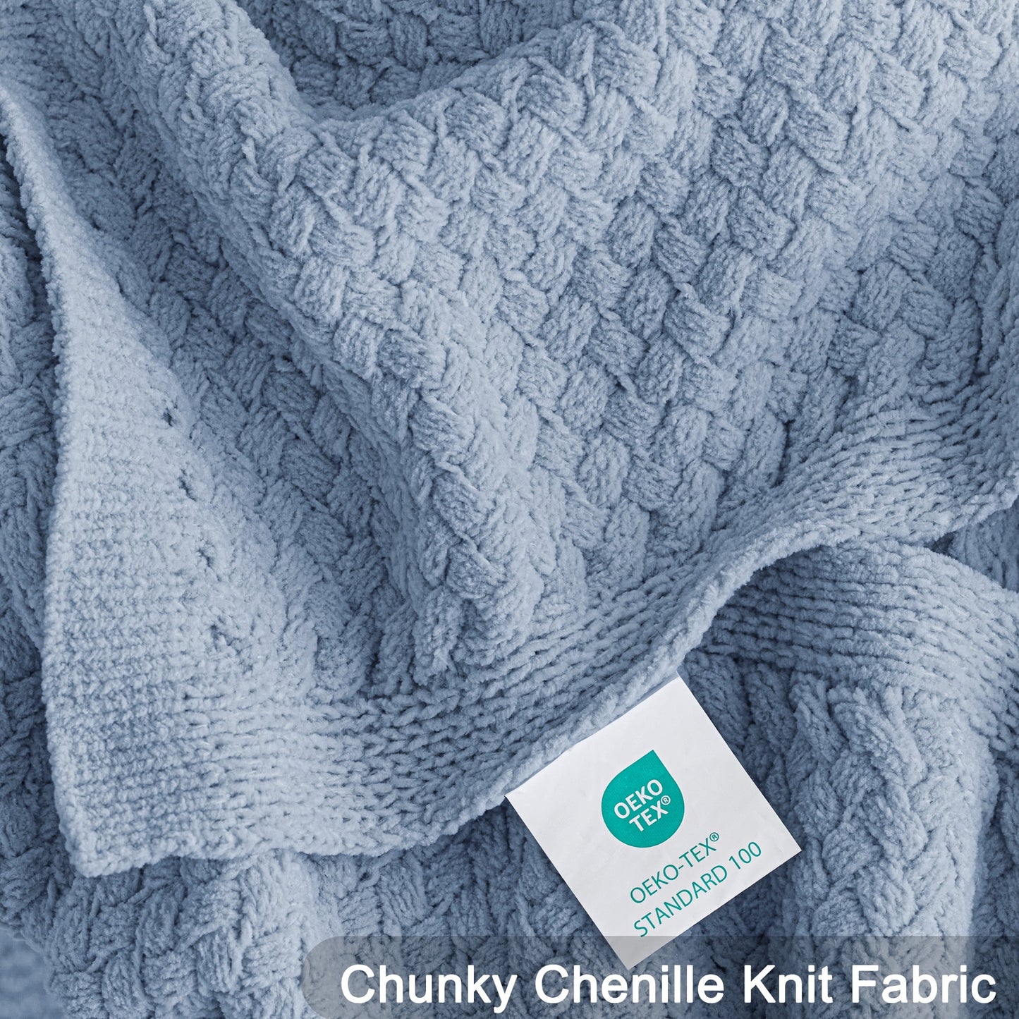 Whale Flotilla Knit Chenille Throw Blanket for Couch, Sofa, Bed, Soft Fuzzy Warm and Chunky, 50"x60", Grey Blue