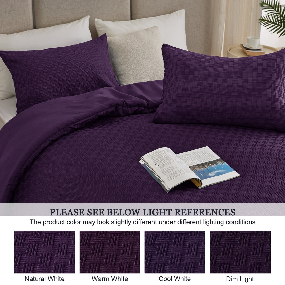 Whale Flotilla 3-Piece Jacquard Braid Ultra Soft Queen Comforter Set, Luxury Reversible Microfiber Comforters Full Size Bedding Set with 2 Pillowcases, Lightweight Duvet for All Seasons, Purple