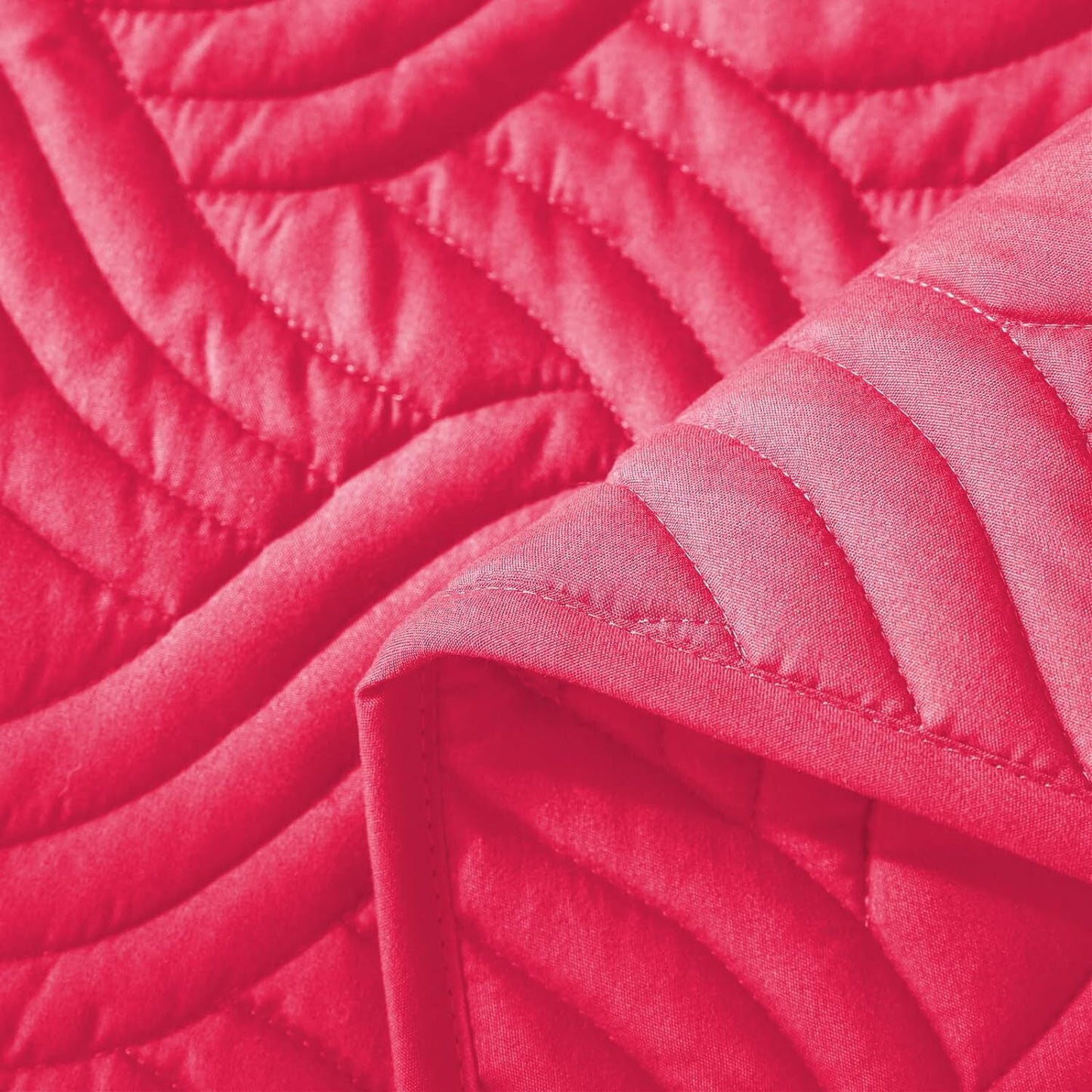 Whale Flotilla Quilt Set Queen Size, Soft Microfiber Lightweight Bedspread Coverlet Bed Cover (Wave Pattern) for All Seasons,Hot Pink♀?3 Pieces (Includes 1 Quilt, 2 Shams)