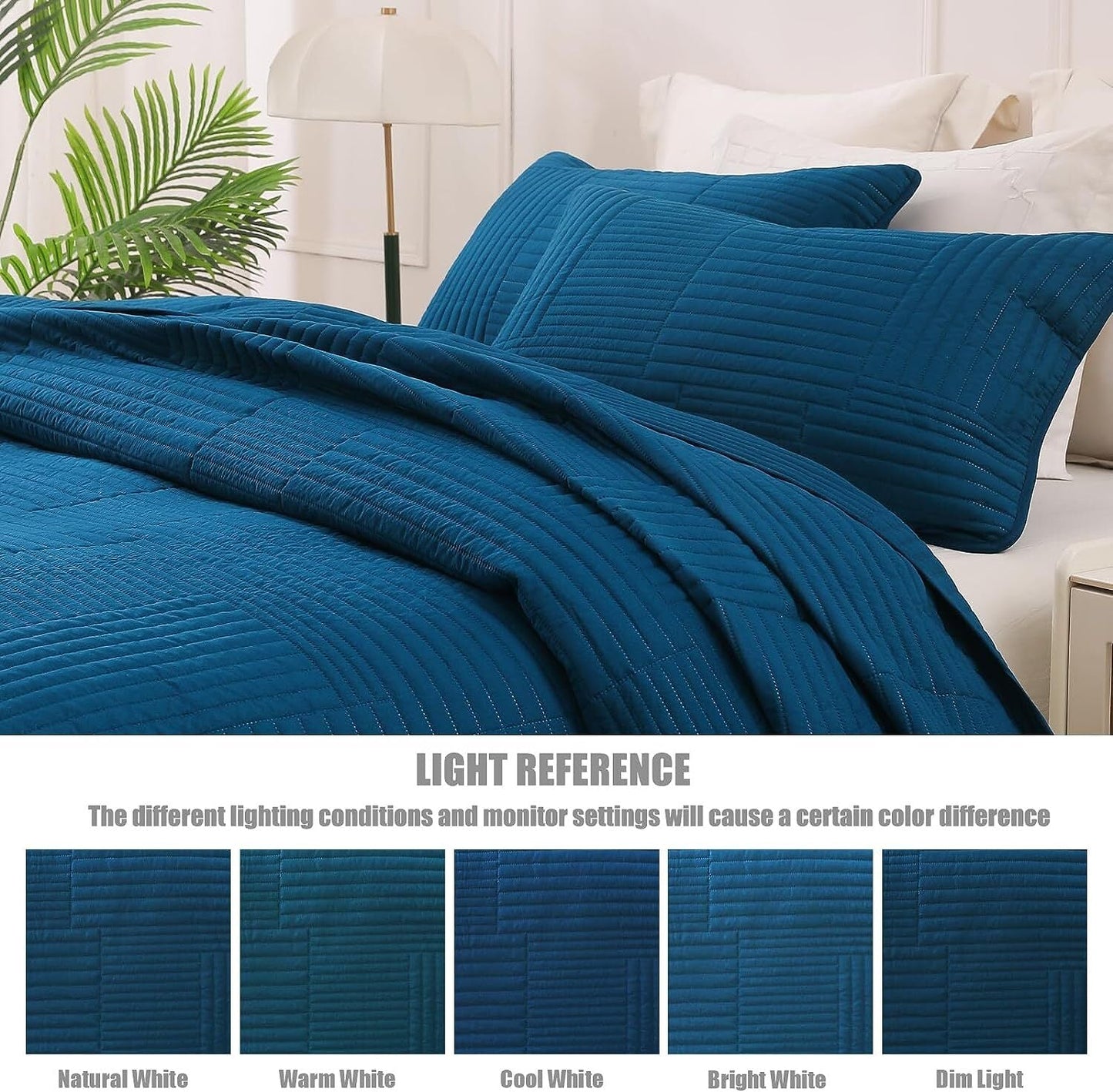 Whale Flotilla Twin Quilt Set, Soft and Lightweight Bedspreads Coverlet with Striped Pattern, Bedding Sets with Pillow Sham, Reversible Bed Cover for All Seasons, 68x88 Inches, Blue Grid
