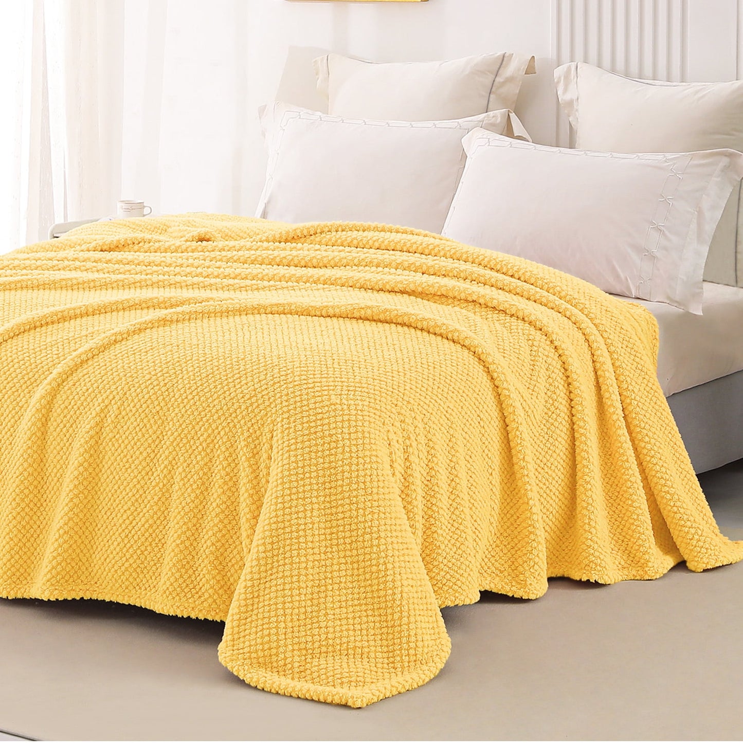 Whale Flotilla Twin Size Fuzzy Fleece Blanket, 60"x80" Fluffy Warm Soft Jacquard Bed Blankets for Fall Winter, Lightweight and Cozy, Yellow