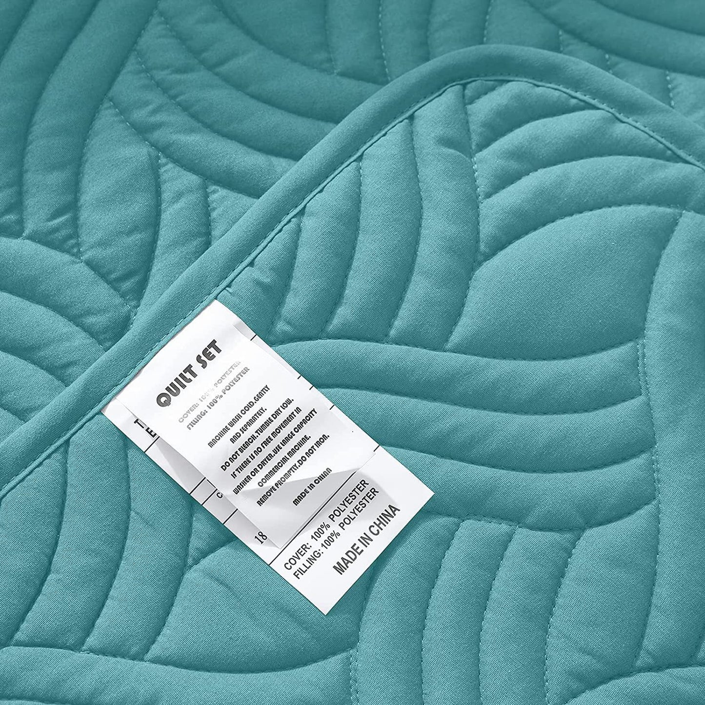 Whale Flotilla Turquoise Wave Pattern Microfiber Quilt, King - Reversable (3 Count)