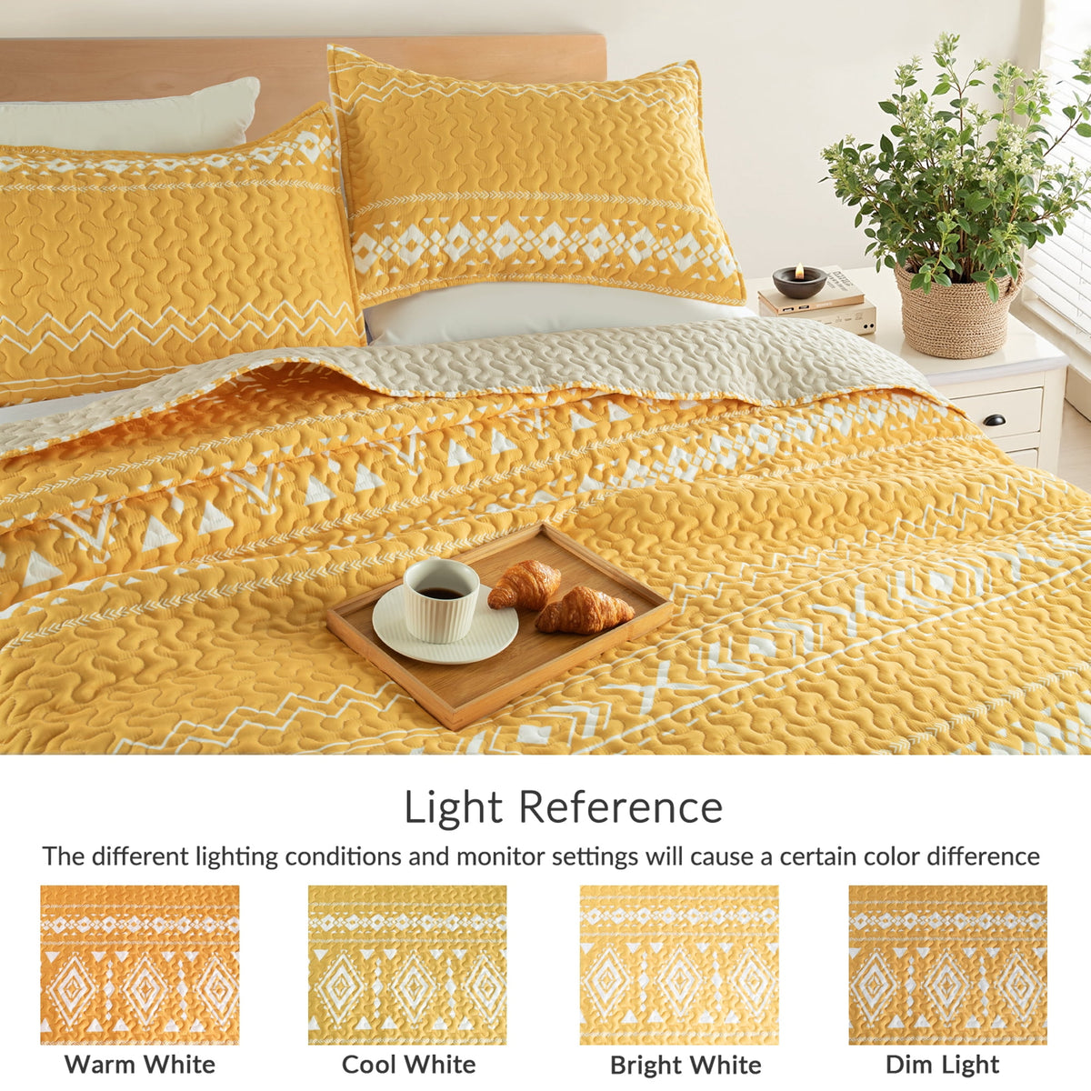 Whale Flotilla Reversible Ultra Soft Printed Quilts Twin Size, Lightweight Patchwork Geometric Stripes Bedspreads Coverlets Twin Quilt Bedding Set with 1 Pillow Shams for All Seasons, Yellow