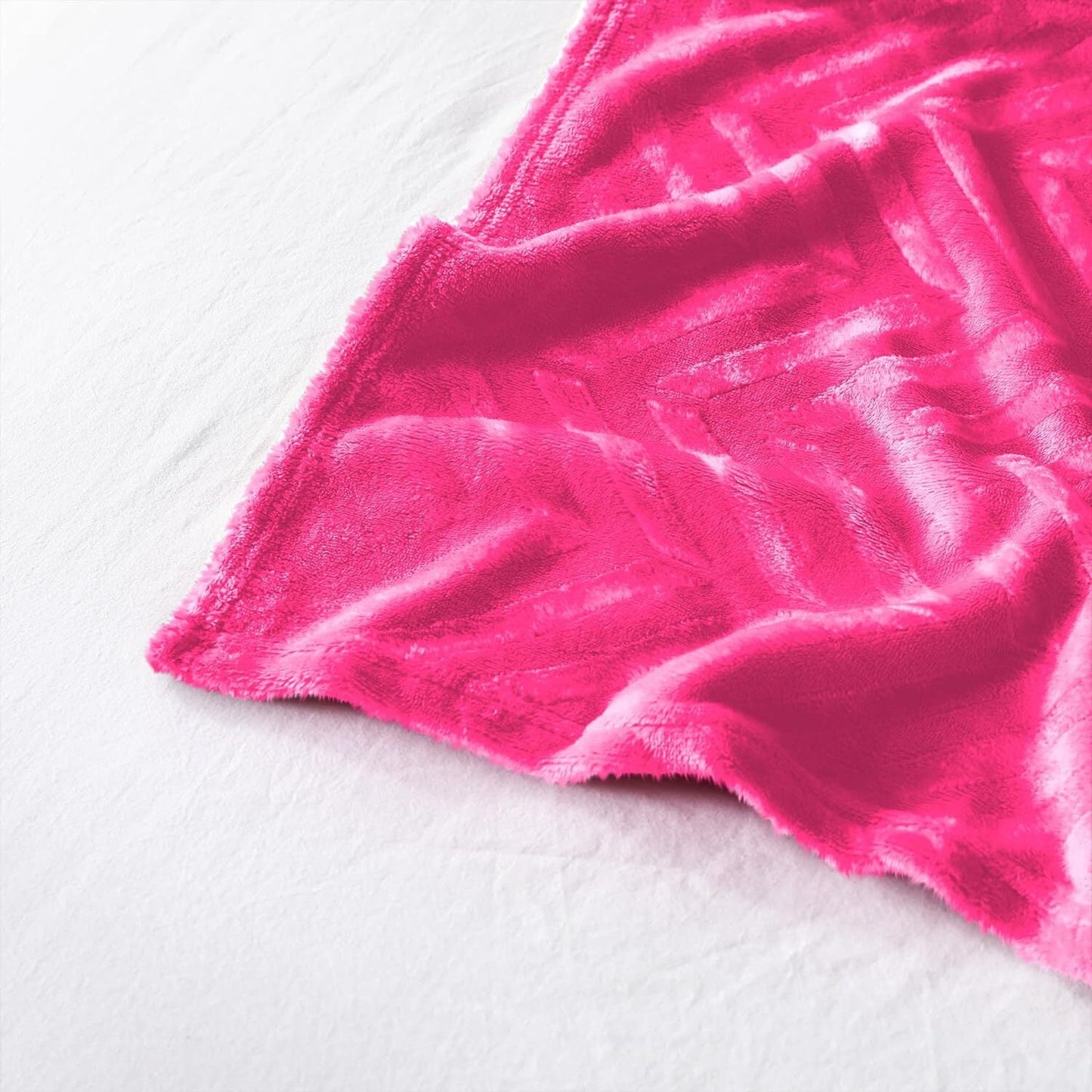 Whale Flotilla Flannel Fleece Twin Size 60x80 Inch Bed Blanket, Soft Velvet Lightweight Bedspread Plush Fluffy Coverlet Chevron Design Decorative Blanket for All Season, Hot Pink