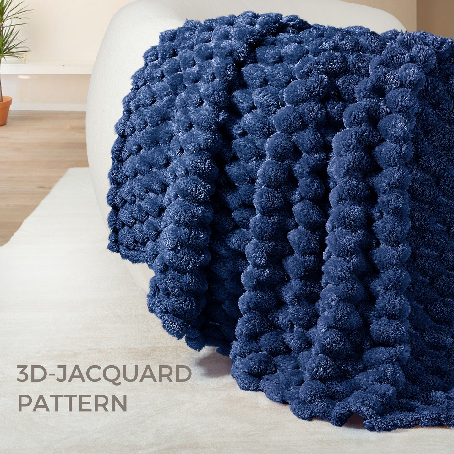 Whale Flotilla Twin Size Blanket for Bed with Expanded 3D-Jacquard Pattern, Fuzzy Soft Cozy Exquisite Blankets or All Season, Warm and Fluffy, 60x80 Inch, Navy Blue