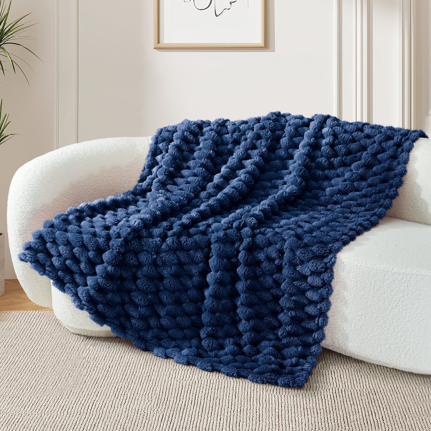 Whale Flotilla Throw Blanket for Couch with Expanded 3D-Jacquard Pattern, Fuzzy Soft Cozy Exquisite Blankets or All Season, Warm and Fluffy, 50x60 Inch,Navy Blue