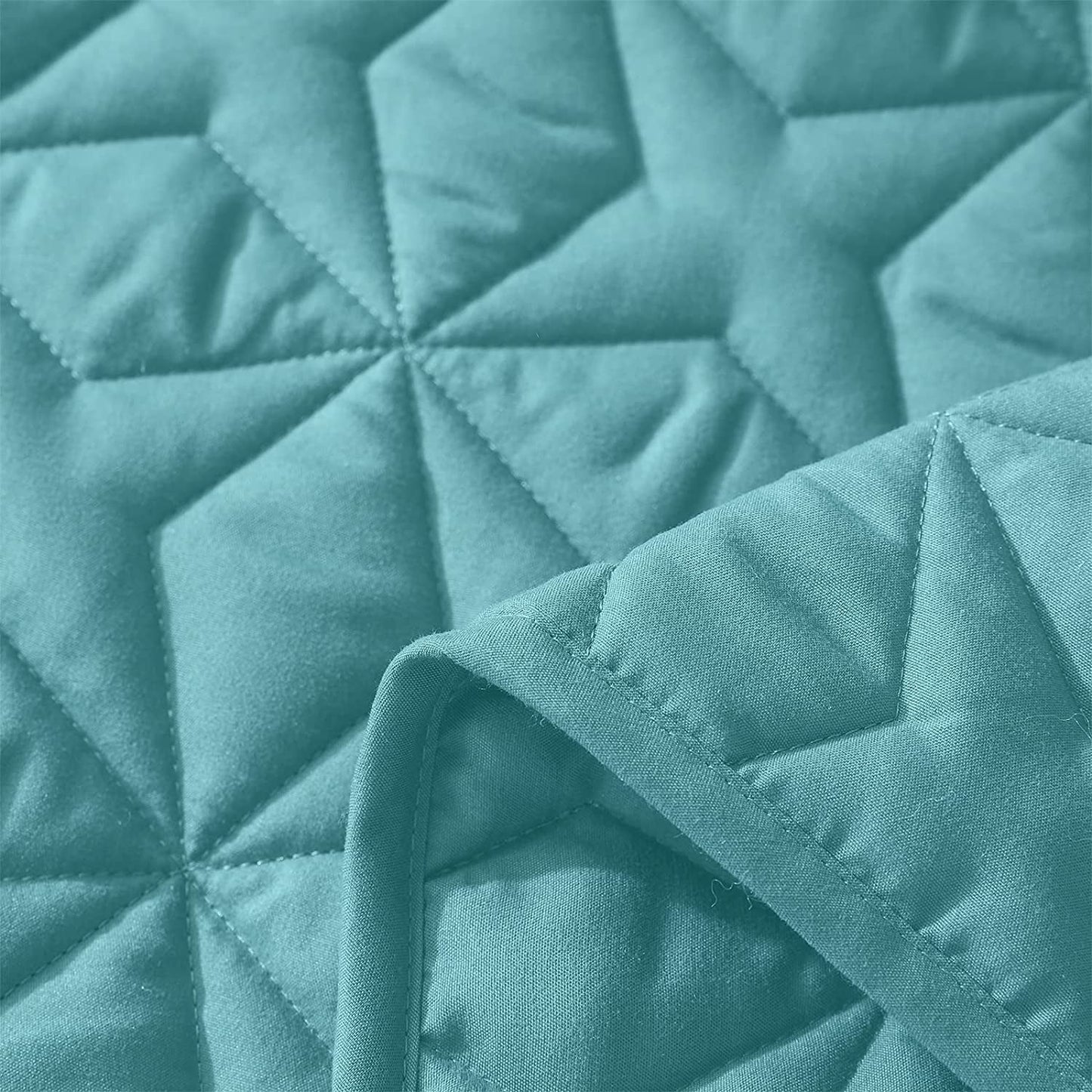 Whale Flotilla Quilt Set Twin Size, Soft Microfiber Lightweight Bedspread Coverlet Bed Cover (Star Pattern) for All Seasons, Turquoise, 3 Pieces (Includes 1 Quilt, 2 Shams)