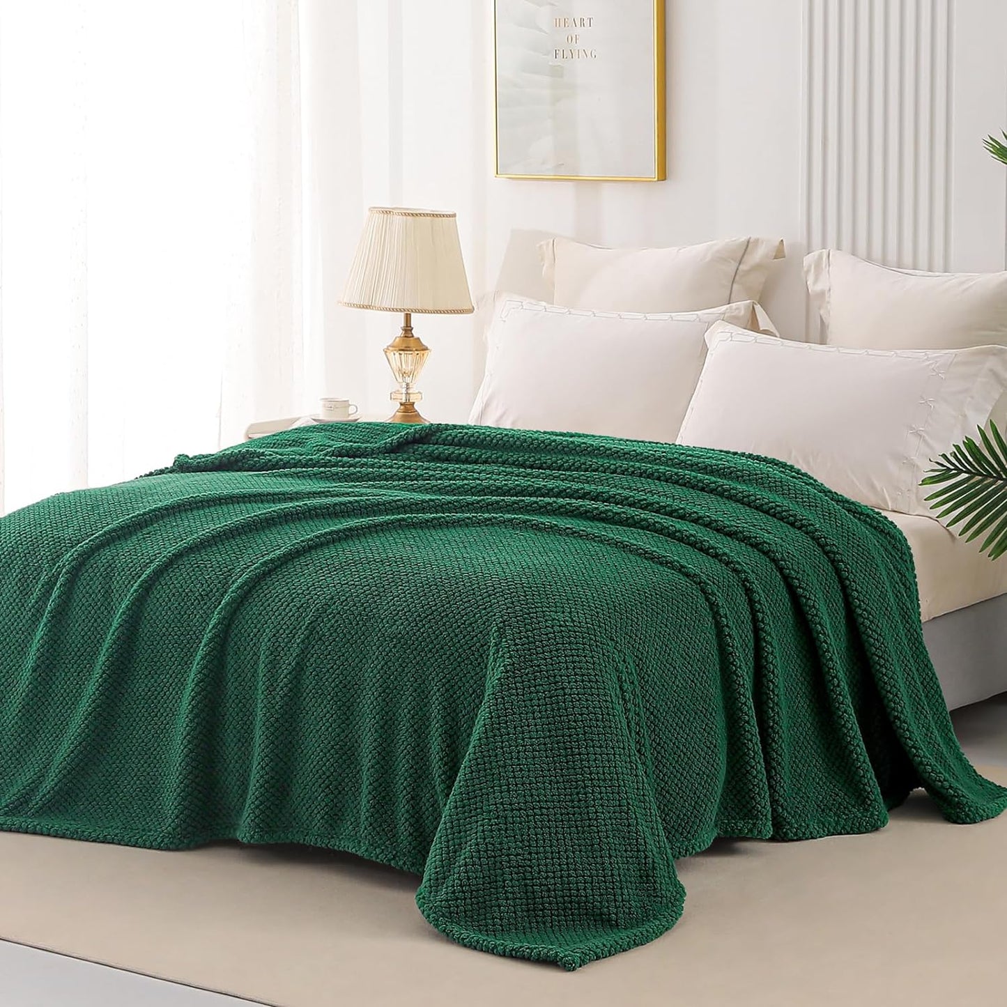 Whale Flotilla Twin Size Fuzzy Fleece Blanket, Fluffy Warm Soft Jacquard Bed Blankets for Fall Winter, Lightweight and Cozy, 60x80 Inch, Deep Green