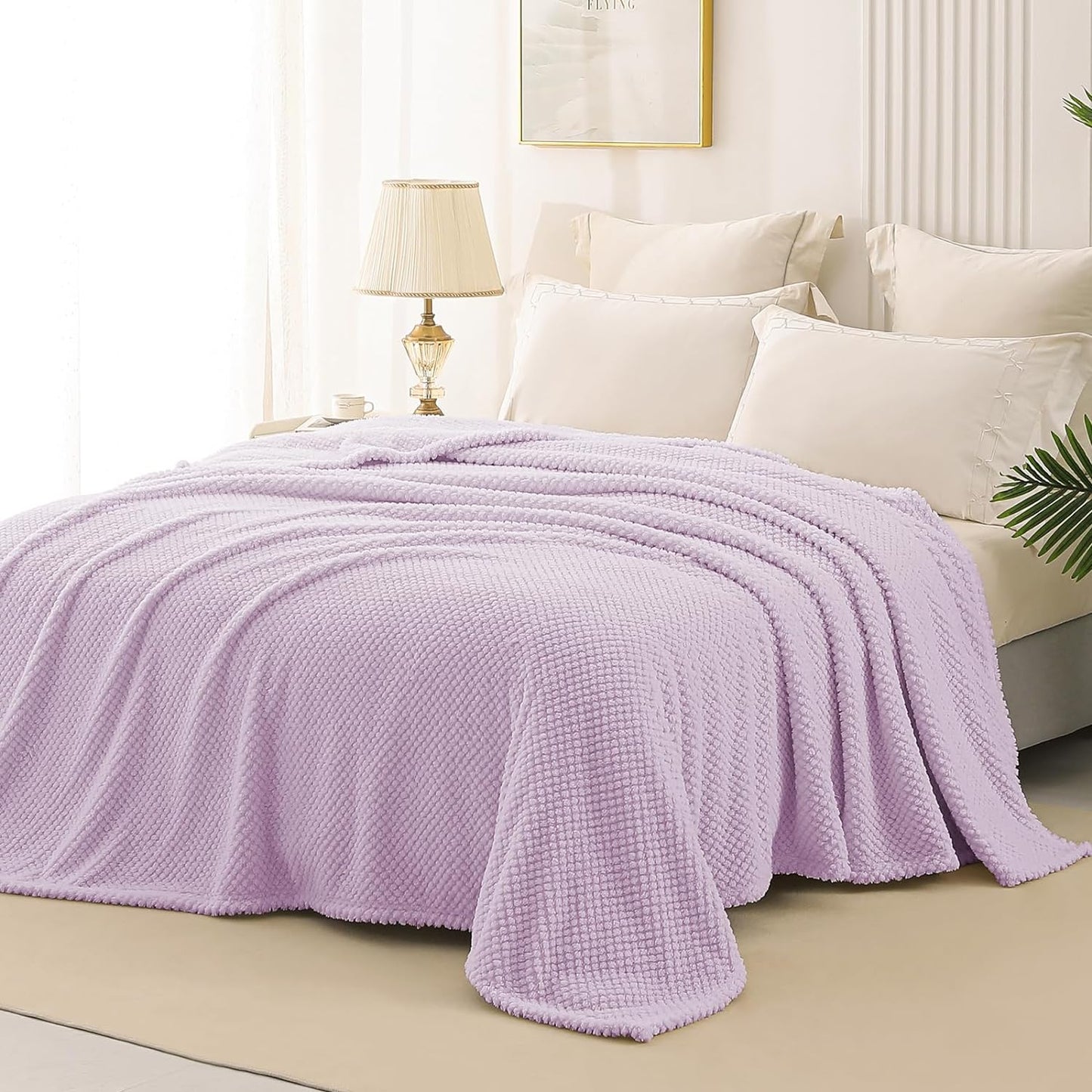 Whale Flotilla Twin Size Fuzzy Fleece Blanket, Fluffy Warm Soft Jacquard Bed Blankets for Fall Winter, Lightweight and Cozy, 60x80 Inch, Lilac