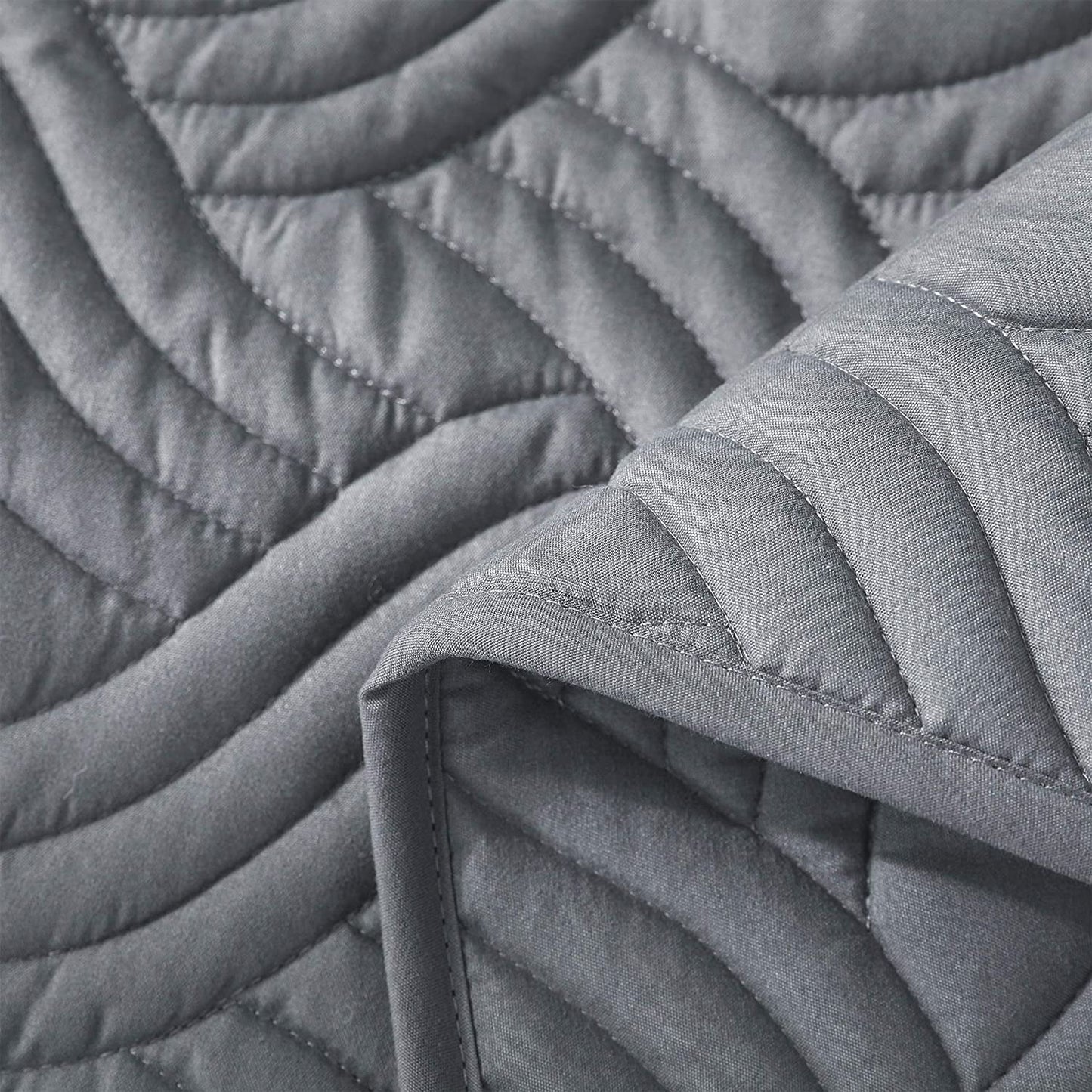 Whale Flotilla Quilt Set Twin Size, Soft Microfiber Lightweight Bedspread Coverlet Bed Cover (Wave Pattern) for All Seasons, Dark Grey, 3 Pieces (Includes 1 Quilt, 2 Shams)