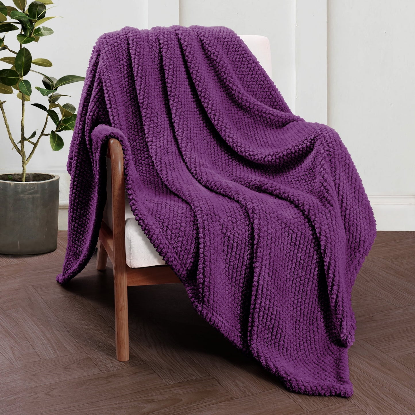 Whale Flotilla Fuzzy Fleece 50"x70" Throw Blanket for Couch, Fluffy Warm Soft Jacquard Blankets for All Seasons, Lightweight and Cozy, Purple