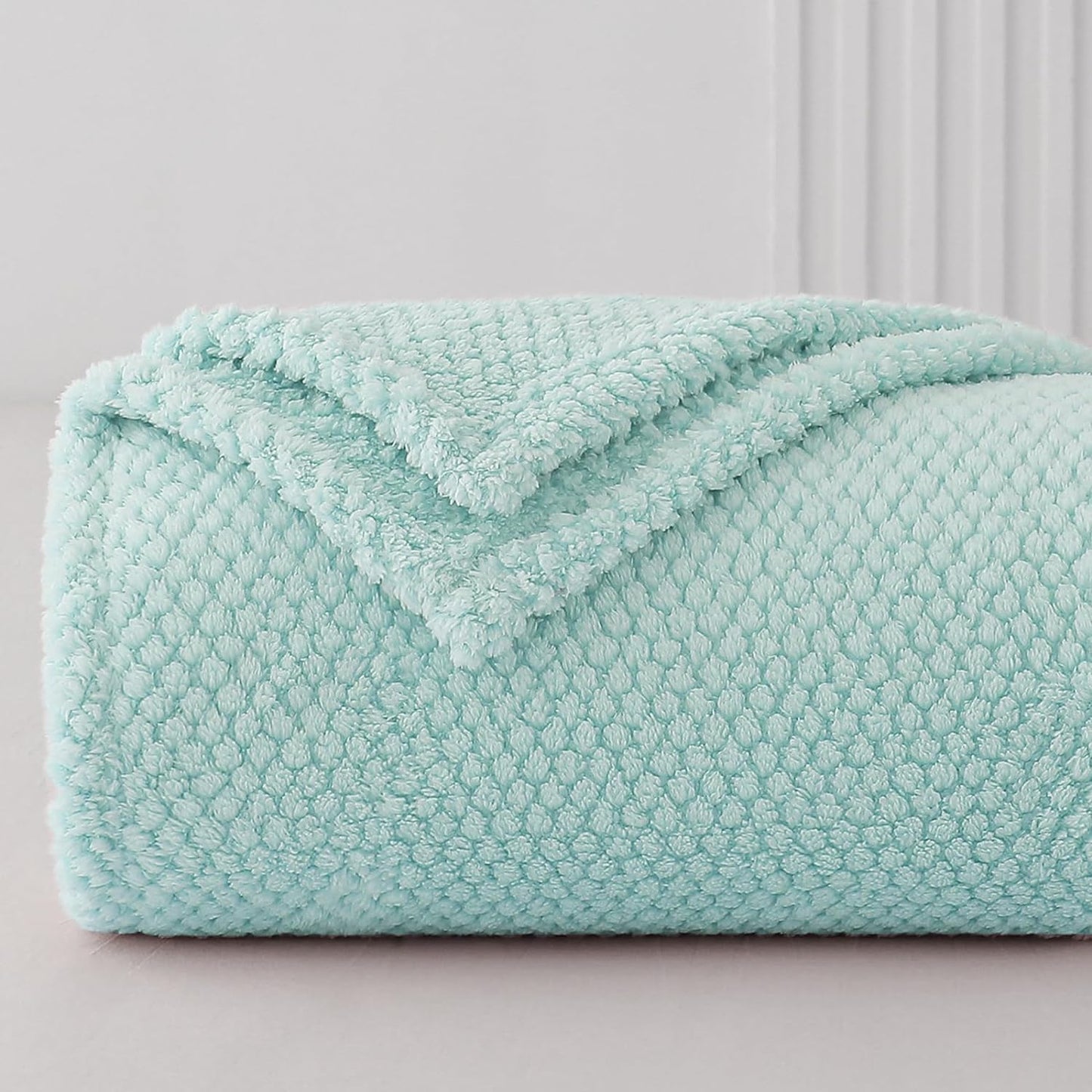 Whale Flotilla Twin Size Fuzzy Fleece Blanket, Fluffy Warm Soft Jacquard Bed Blankets for Fall Winter, Lightweight and Cozy, 60x80 Inch, Light Blue