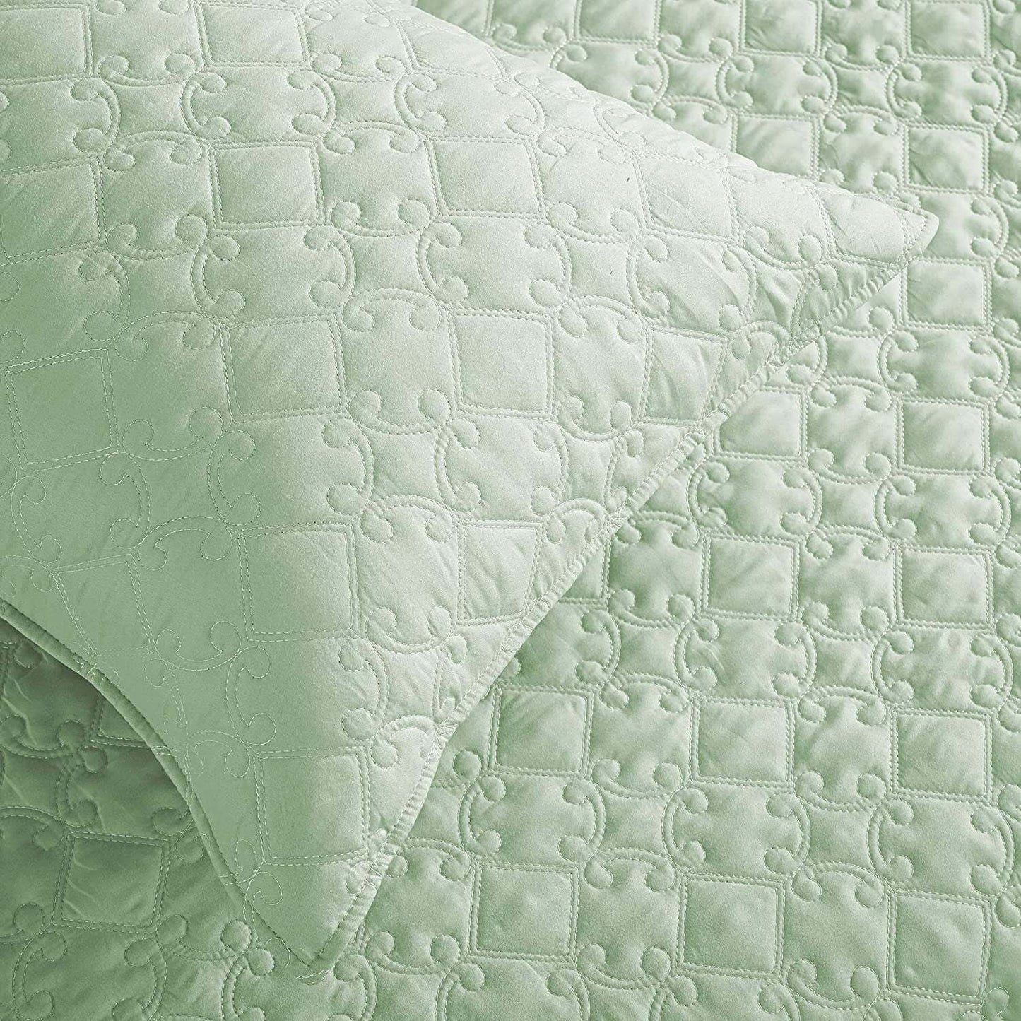 Whale Flotilla Quilt Set Twin Size, Soft Microfiber Lightweight Bedspread Coverlet Bed Cover (Diamond Pattern) for All Seasons, Light Aqua, 2 Pieces (Includes 1 Quilt, 1 Sham)