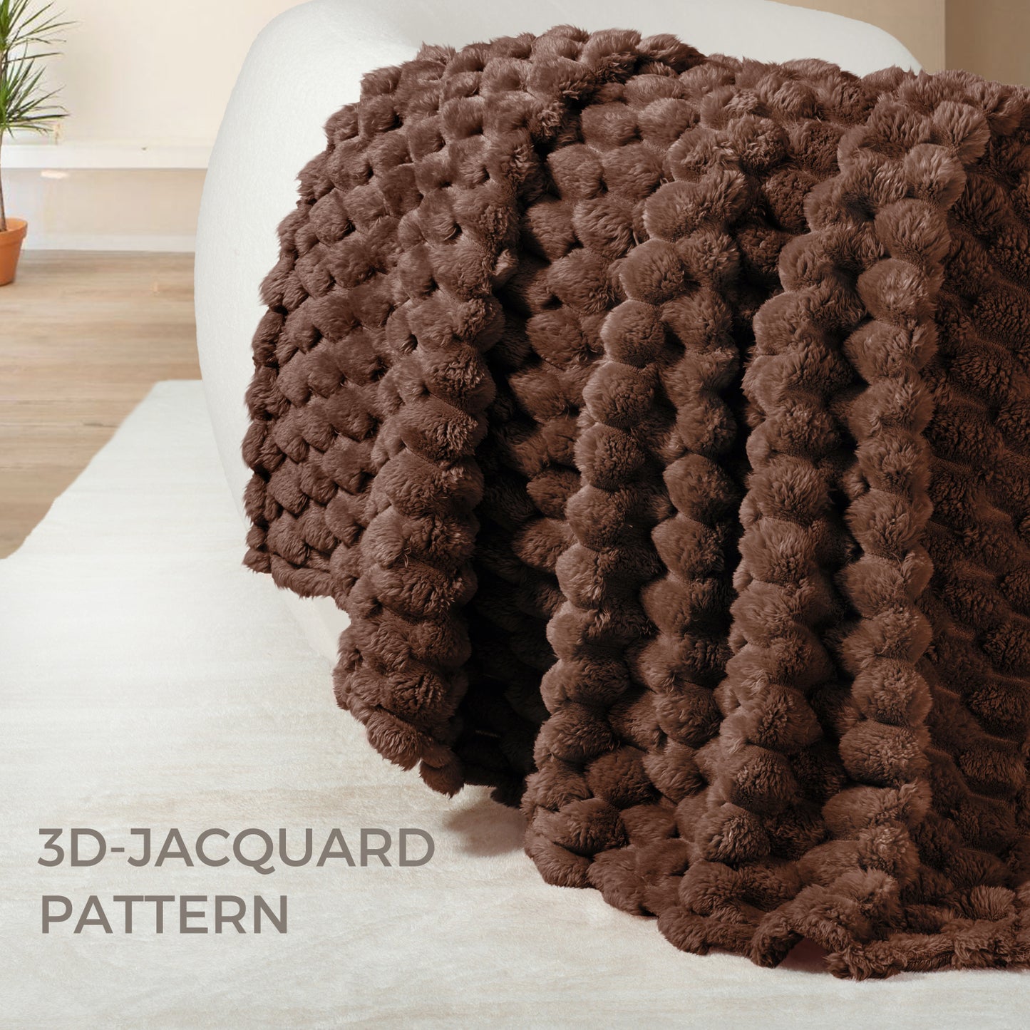 Whale Flotilla Twin Size Blanket for Bed with Expanded 3D-Jacquard Pattern, Fuzzy Soft Cozy Exquisite Blankets or All Season, Warm and Fluffy, 60x80 Inch, Coffee