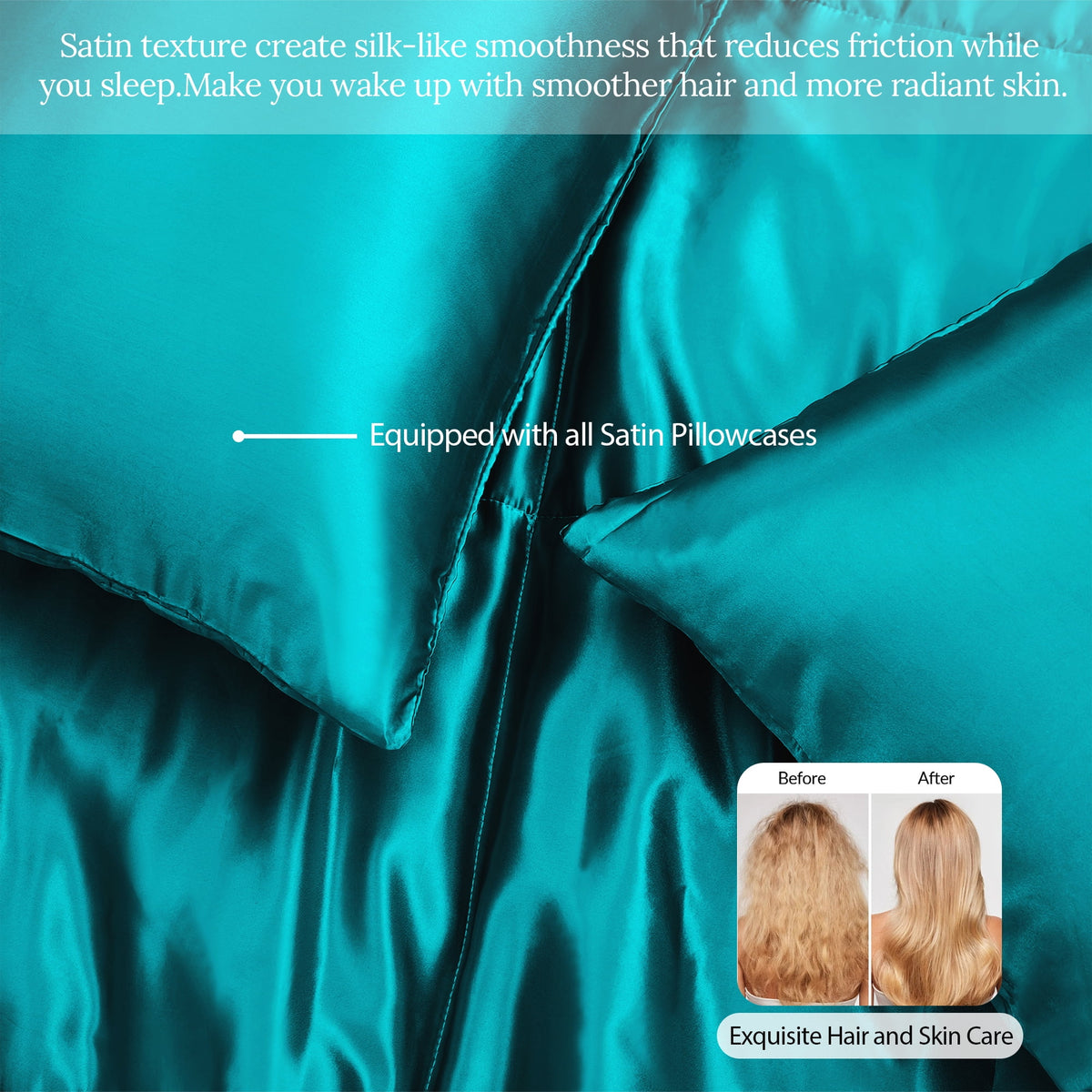 Whale Flotilla 3-Piece Reversible Silky Satin Queen Size Comforter Bedding Set, Lightweight Luxury Comforters with 2 Pillowcases All-Season, Turquoise