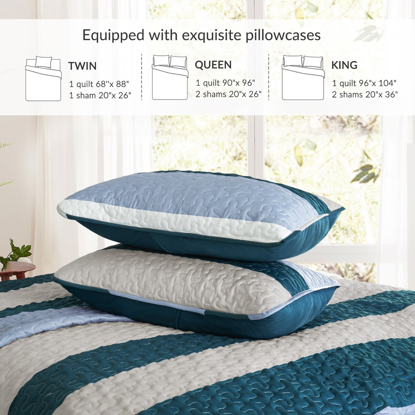 Whale Flotilla Reversible Ultra Soft Printed Quilts Twin Size, Lightweight Patchwork Geometric Stripes Bedspreads Coverlets Twin Quilt Bedding Set with 1 Pillow Sham for All Seasons, Navy
