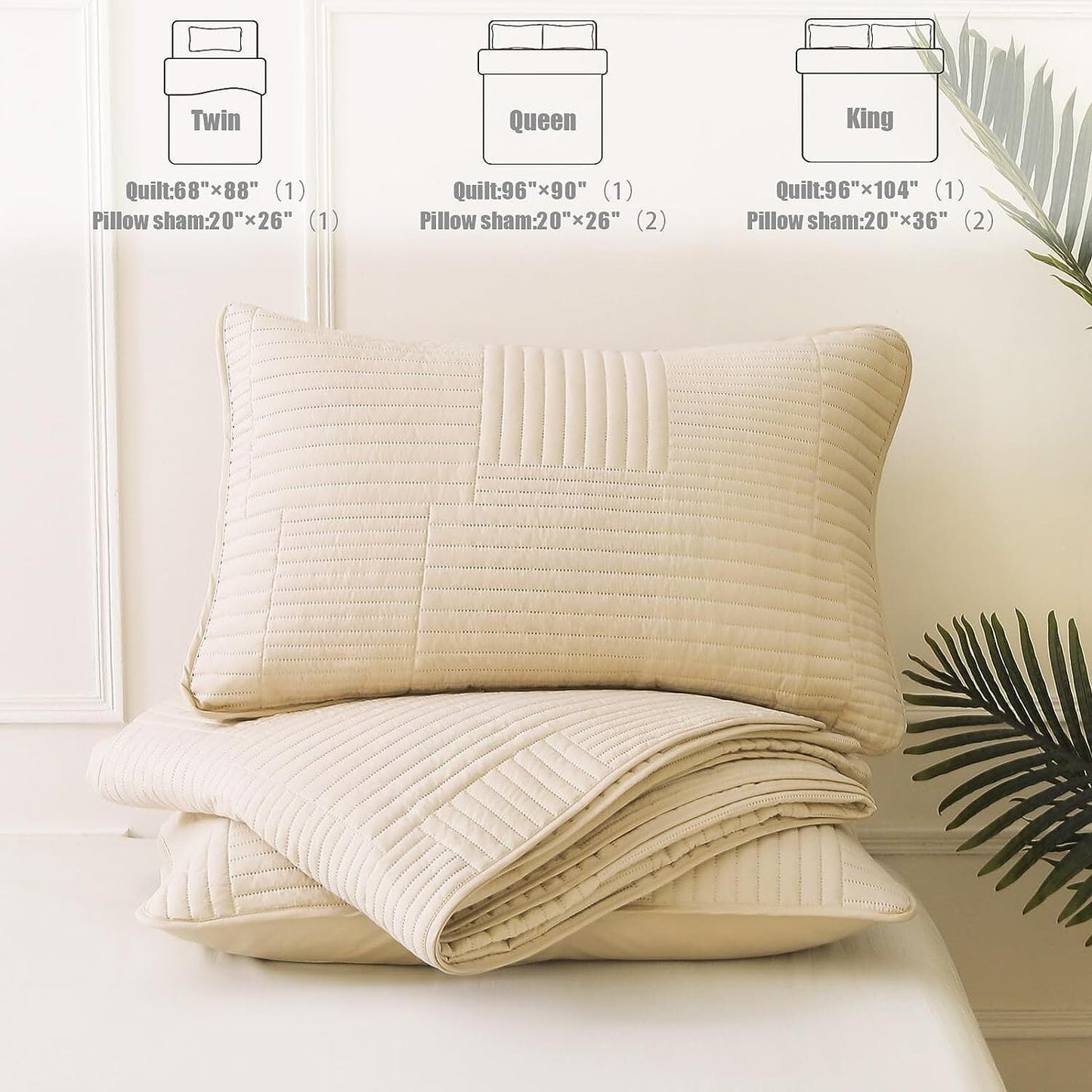 Whale Flotilla Twin Quilt Set, Soft and Lightweight Bedspreads Coverlet with Striped Pattern, Bedding Sets with Pillow Sham, Reversible Bed Cover for All Seasons, 68x88 Inches, Bone Grid