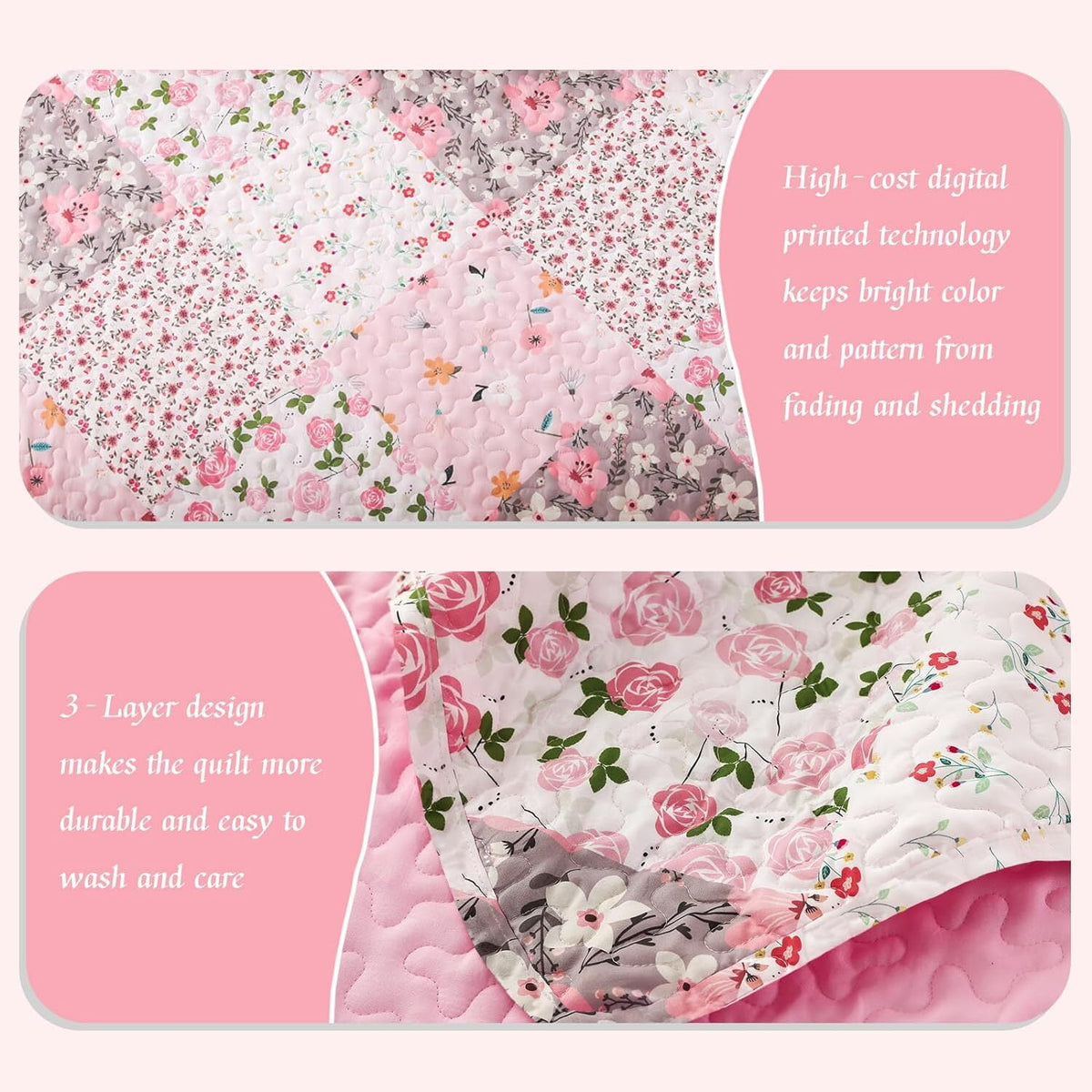 Whale Flotilla Reversible Patchwork Quilt Set California King Size, Lightweight Boho Printed Bedspreads Coverlets Quilts Bedding Set with 2 Pillow Shams for All Seasons, Pink