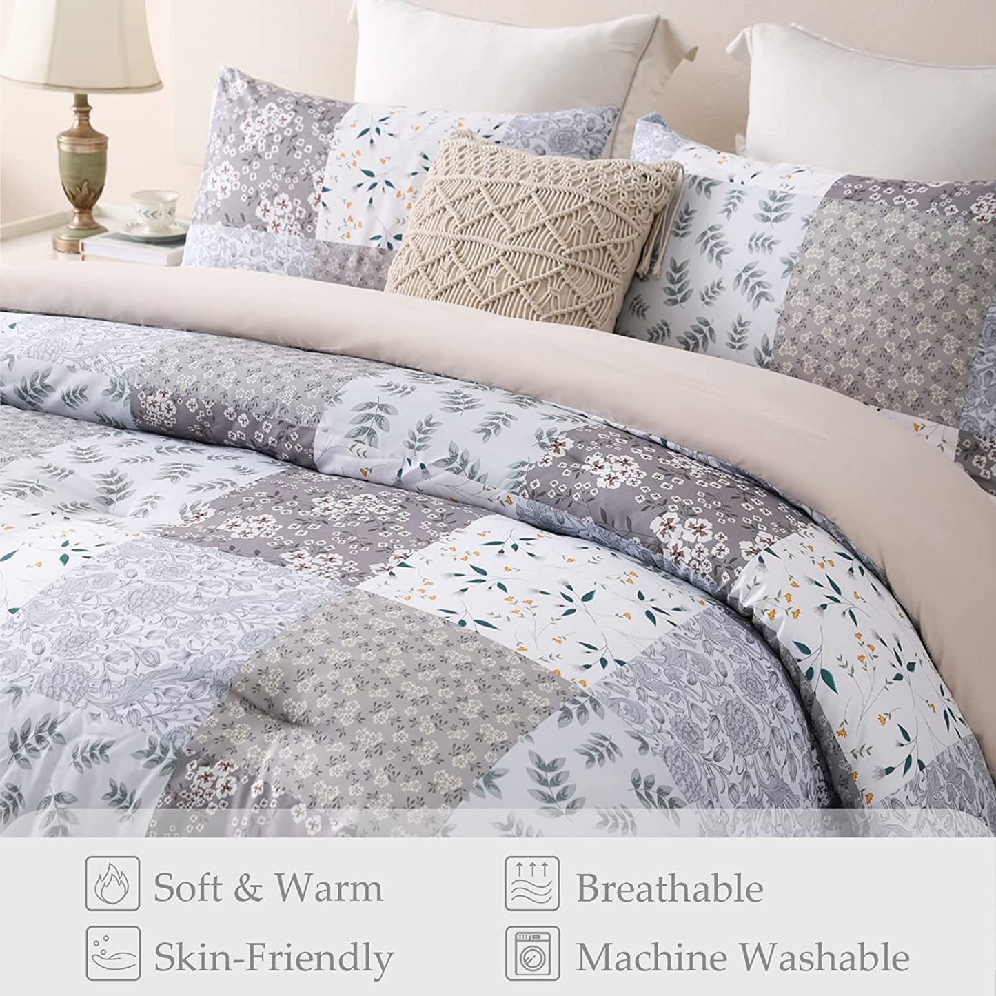 Whale Flotilla King Comforter Set, Soft Reversible Beige Bedding Comforter Set with Pailsey Pattern, 1 Micoriber Printed Comforter and 2 Pillow Shams, 3 Pieces