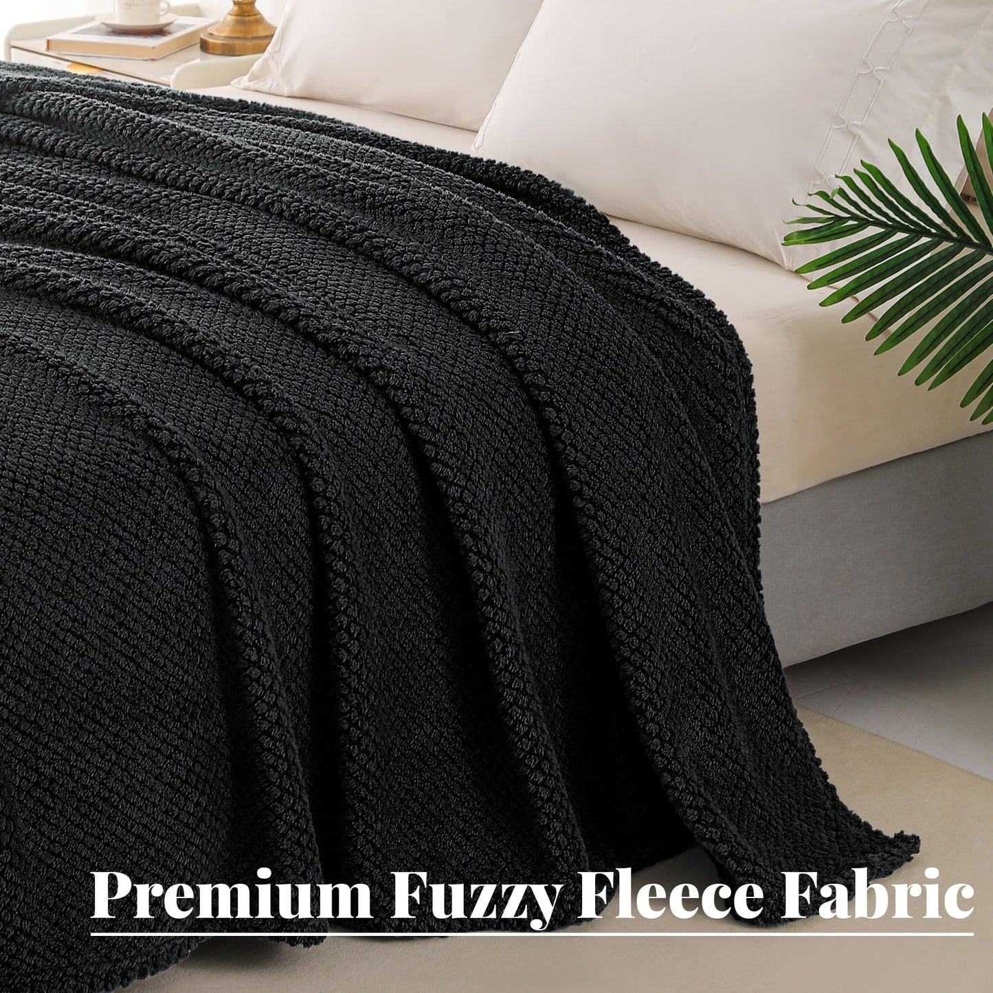 Whale Flotilla Queen Size Fuzzy Fleece Blanket, 90"x90" Fluffy Lightweight Soft Jacquard Bed Blankets for All Seasons, Warm and Cozy, Black
