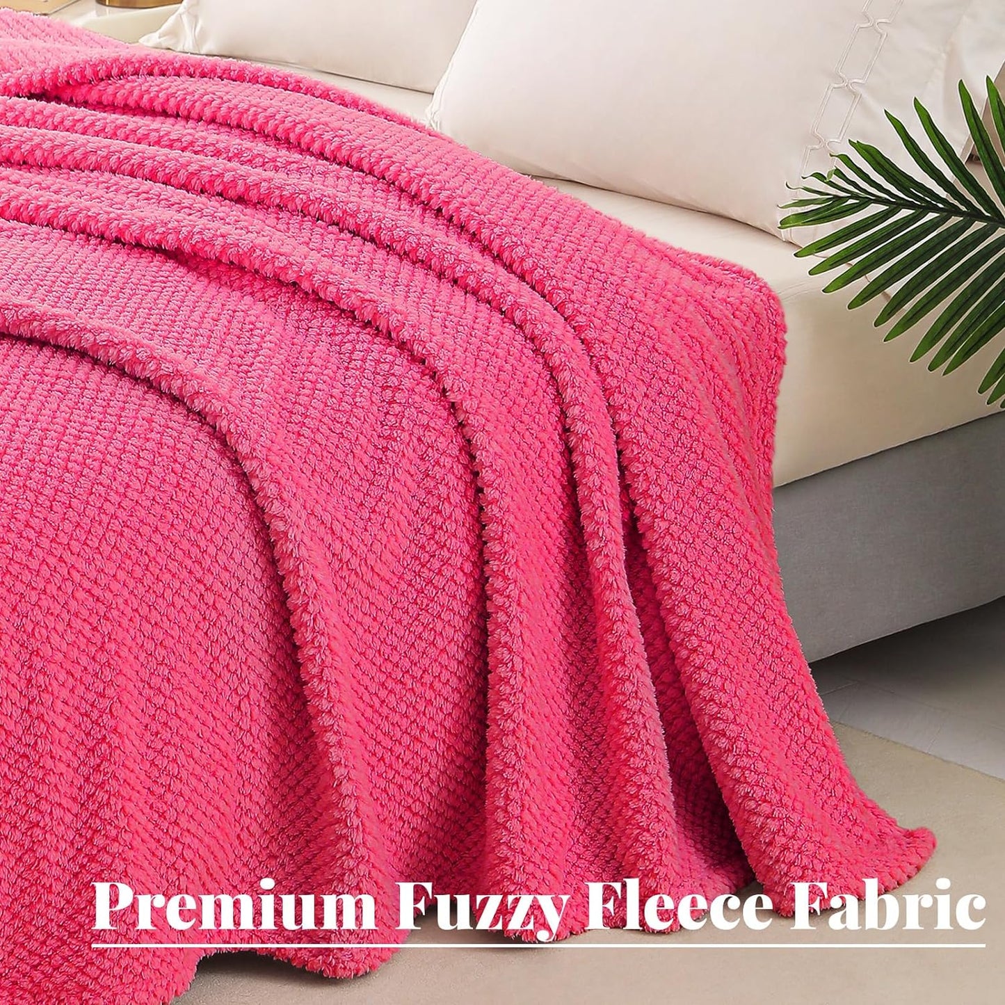 Whale Flotilla Twin Size Fuzzy Fleece Blanket, Fluffy Warm Soft Jacquard Bed Blankets for Fall Winter, Lightweight and Cozy, 60x80 Inch, Hot Pink