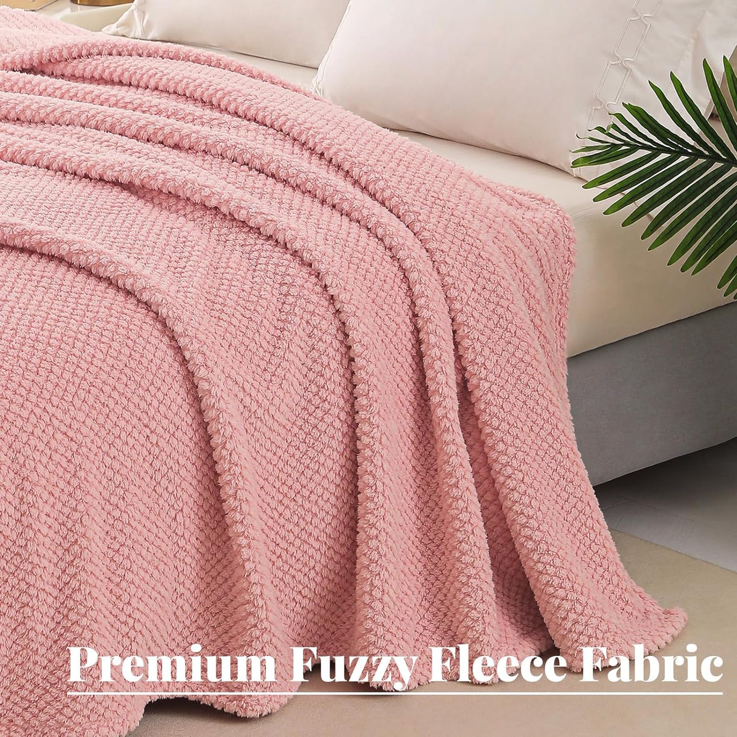 Whale Flotilla Twin Size Fuzzy Fleece Blanket, Fluffy Warm Soft Jacquard Bed Blankets for Fall Winter, Lightweight and Cozy, 60x80 Inch, Pink