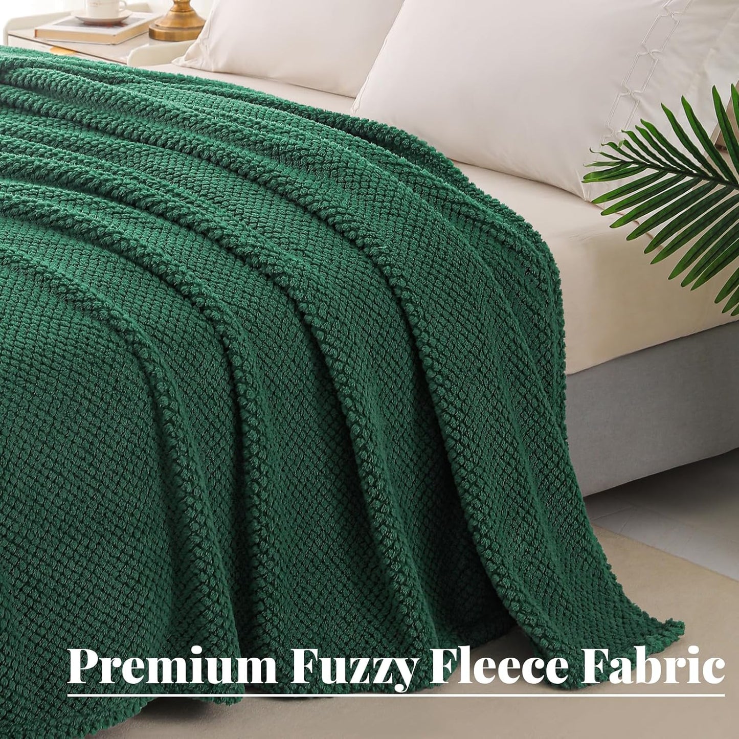 Whale Flotilla Twin Size Fuzzy Fleece Blanket, Fluffy Warm Soft Jacquard Bed Blankets for Fall Winter, Lightweight and Cozy, 60x80 Inch, Deep Green