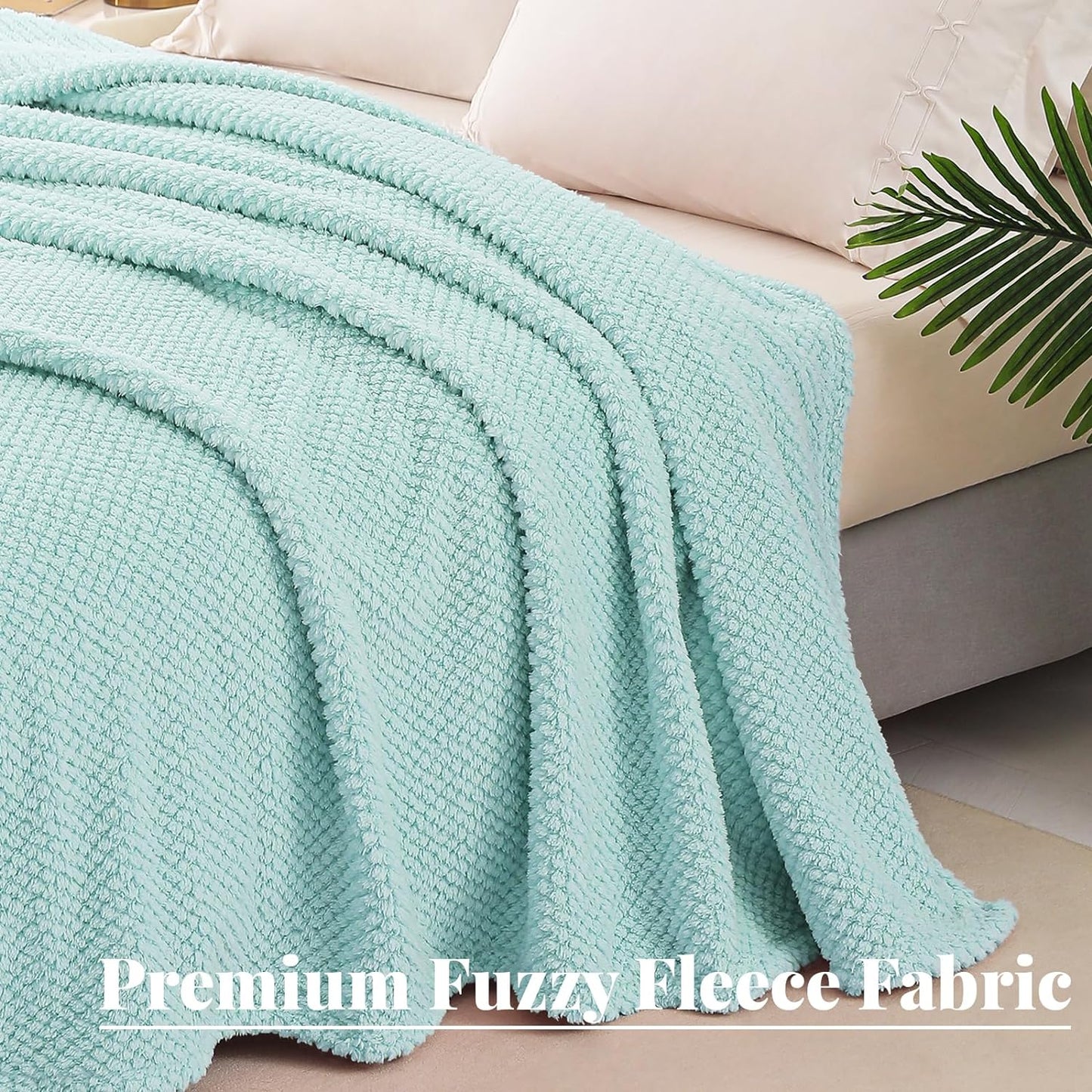 Whale Flotilla Twin Size Fuzzy Fleece Blanket, Fluffy Warm Soft Jacquard Bed Blankets for Fall Winter, Lightweight and Cozy, 60x80 Inch, Light Blue