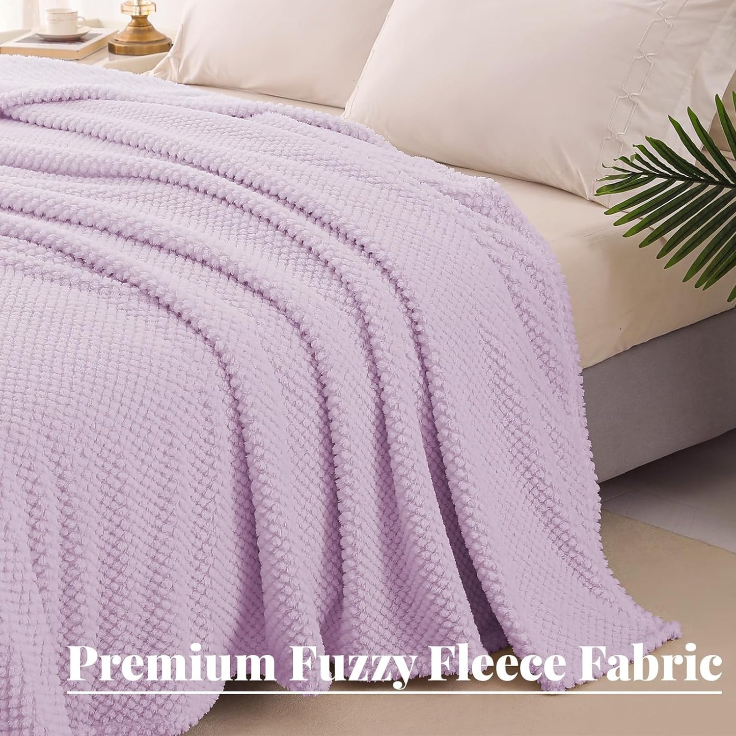 Whale Flotilla Twin Size Fuzzy Fleece Blanket, Fluffy Warm Soft Jacquard Bed Blankets for Fall Winter, Lightweight and Cozy, 60x80 Inch, Lilac