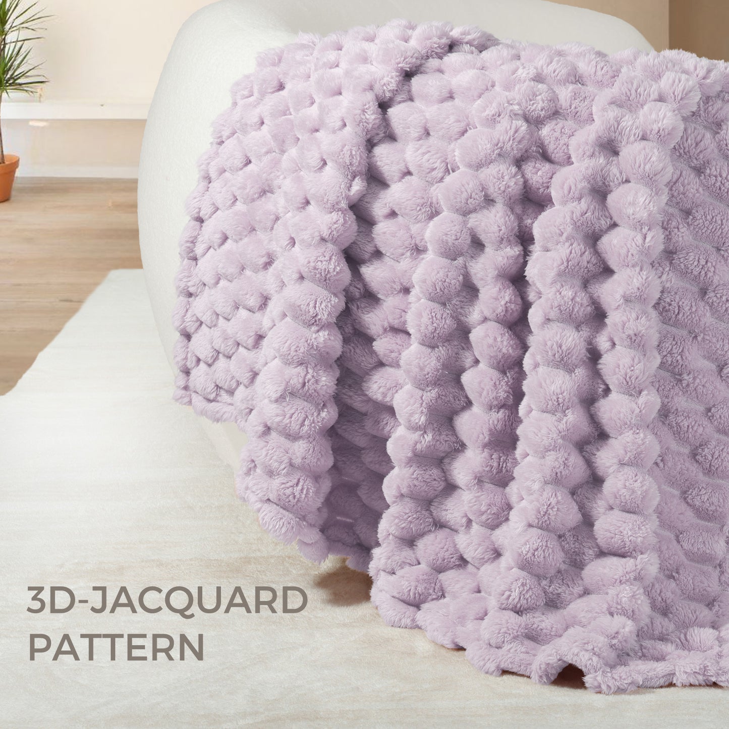 Whale Flotilla Twin Size Blanket for Bed with Expanded 3D-Jacquard Pattern, Fuzzy Soft Cozy Exquisite Blankets or All Season, Warm and Fluffy, 60x80 Inch, Lilac