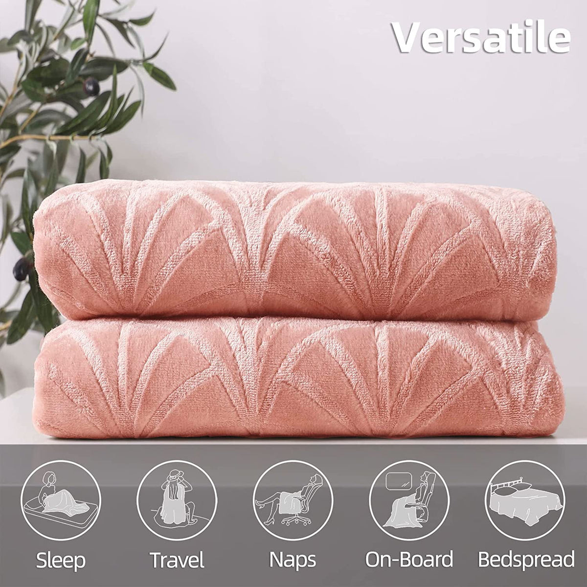 Whale Flotilla Flannel Fleece 60"x80" Twin Size Throw Blanket, Soft Fluffy Velvet Bedspread with Vintage Pattern, Warm Lightweight All-Season Coverlet, Pink