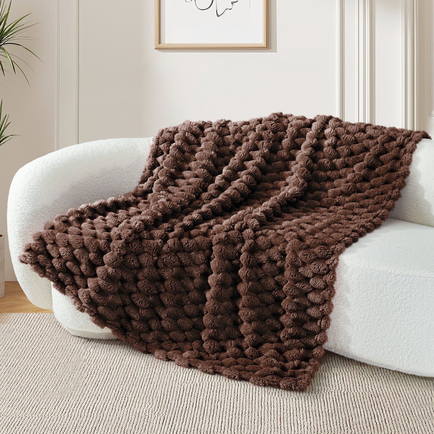 Whale Flotilla Throw Blanket for Couch with Expanded 3D-Jacquard Pattern, Fuzzy Soft Cozy Exquisite Blankets or All Season, Warm and Fluffy, 50x60 Inch,Coffee