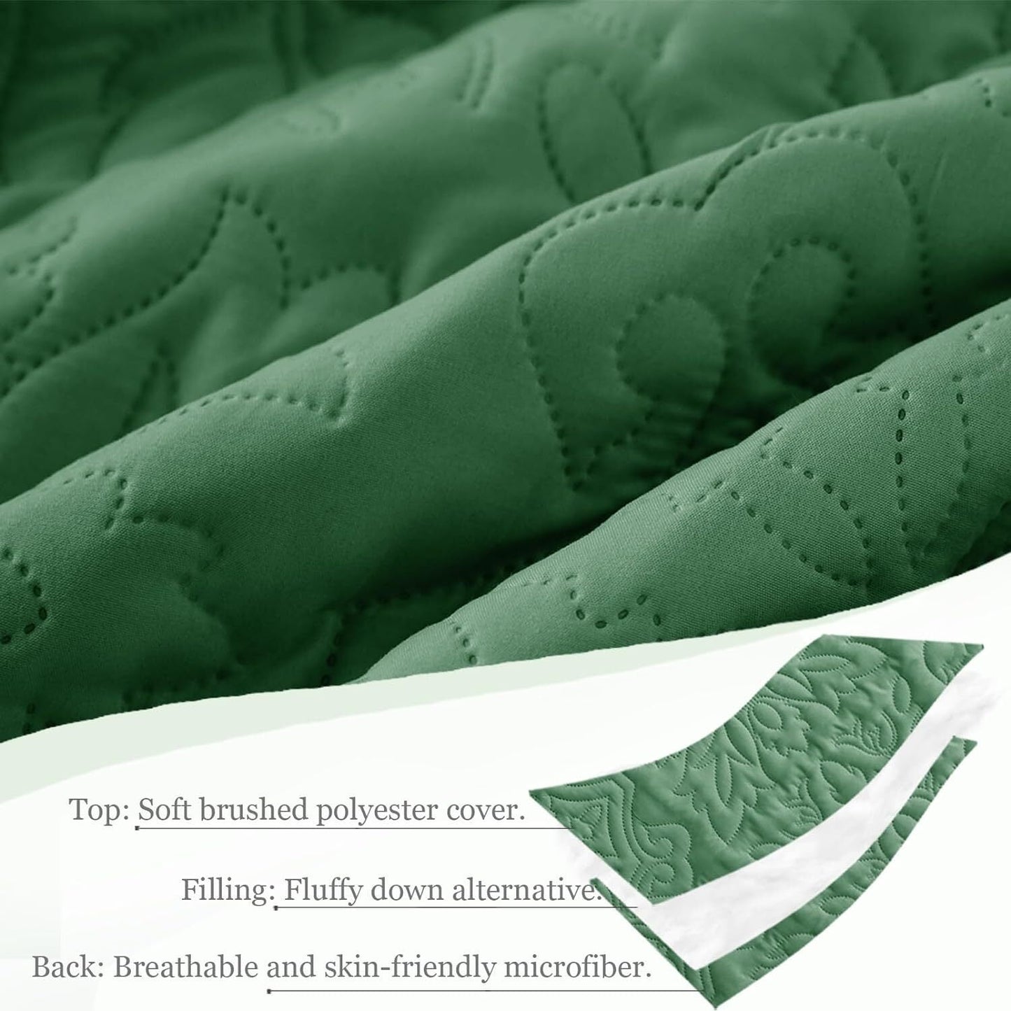 Whale Flotilla 2-Piece Twin Quilt Set, Soft Embossed Bedding Set, Lightweight Bedspread Coverlet with Damask Vintage Pattern, Reversible Bed Cover for All Seasons, Sage Green