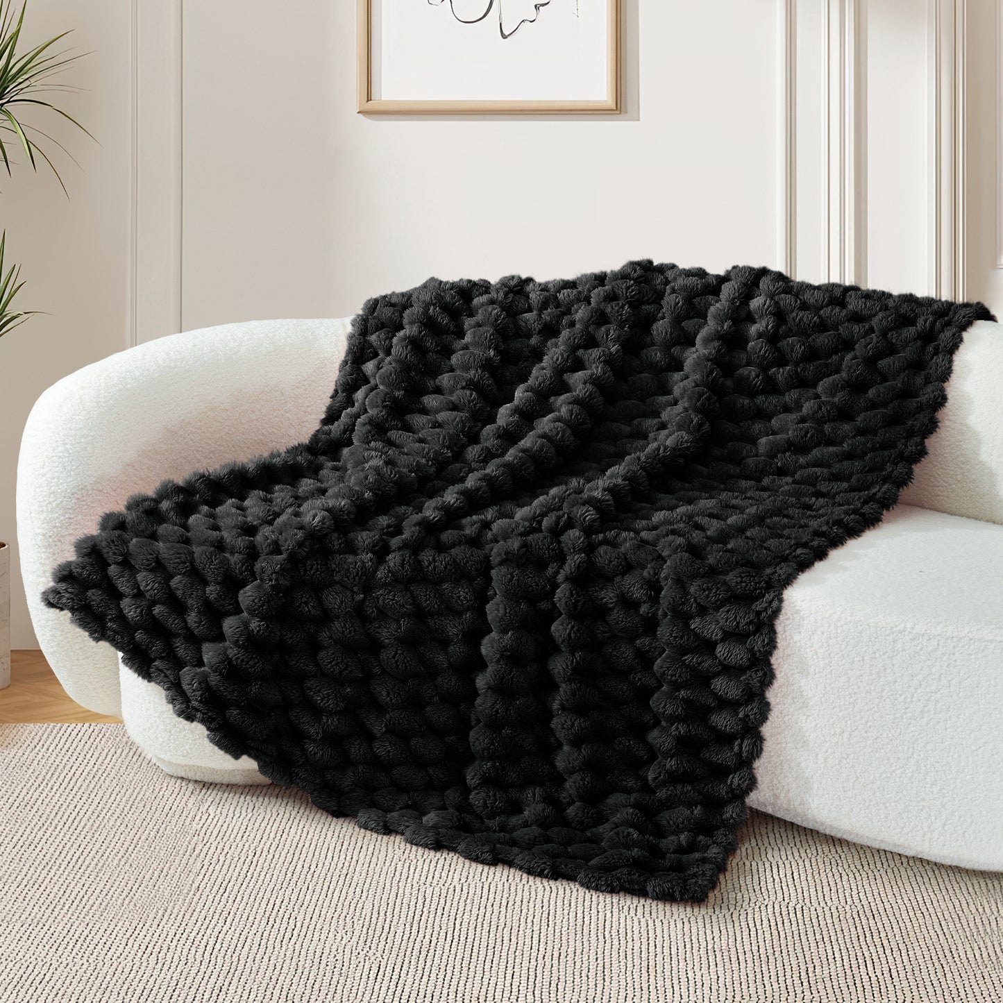 Whale Flotilla Throw Blanket for Couch with Expanded 3D-Jacquard Pattern, Fuzzy Soft Cozy Exquisite Blankets or All Season, Warm and Fluffy, 50x60 Inch,Black