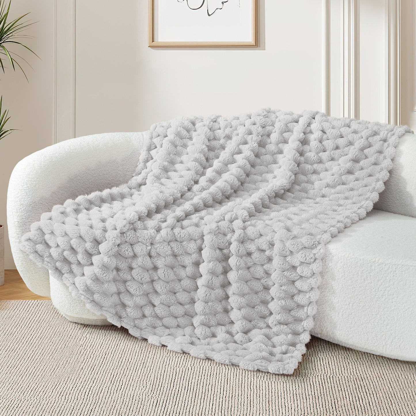 Whale Flotilla Throw Blanket for Couch with Expanded 3D-Jacquard Pattern, Fuzzy Soft Cozy Exquisite Blankets or All Season, Warm and Fluffy, 50x60 Inch,Light Grey
