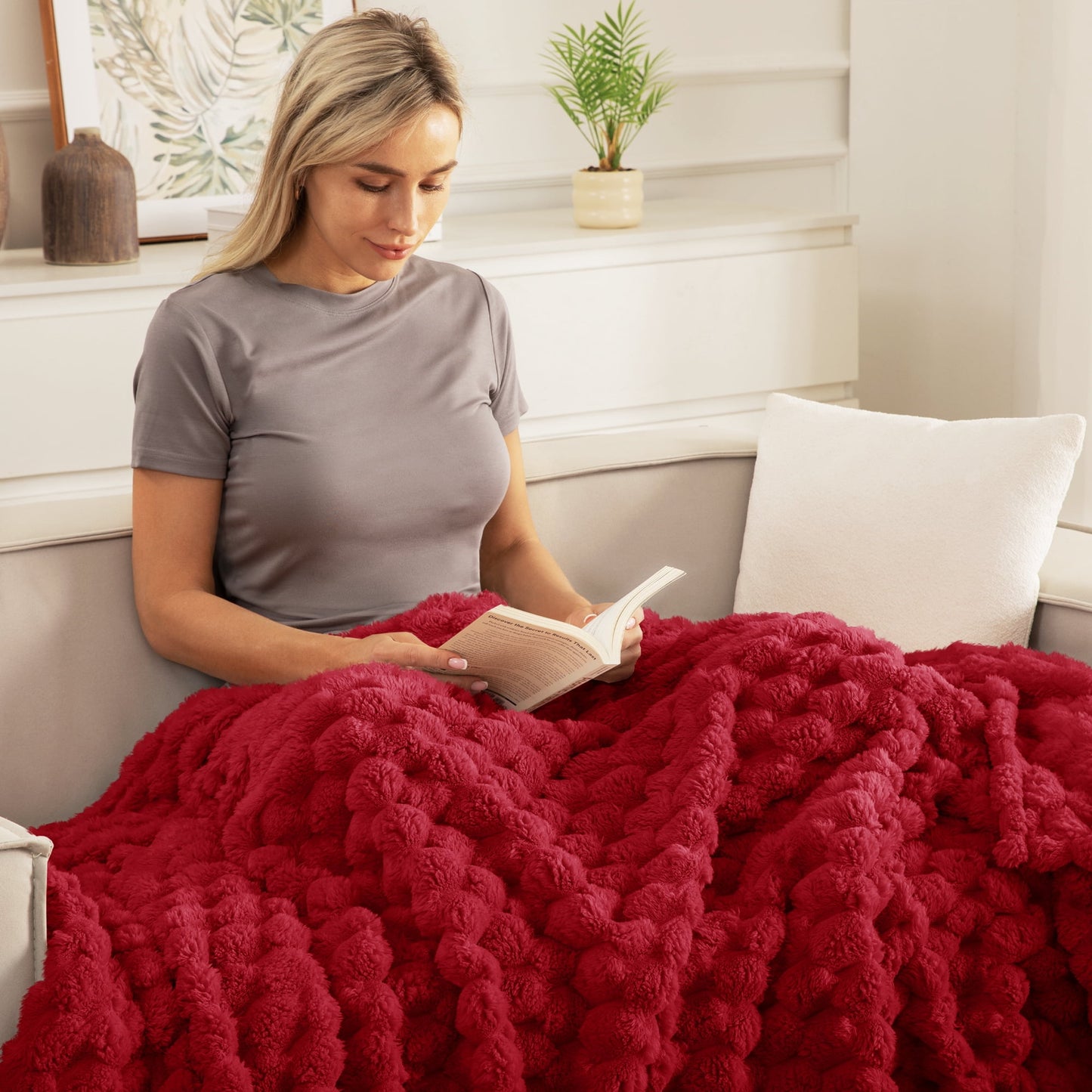 Whale Flotilla 50"x60" Throw Blanket for Couch with Expanded 3D-Jacquard Pattern, Fuzzy Soft Cozy Exquisite Blankets or All Season, Warm and Fluffy, Red