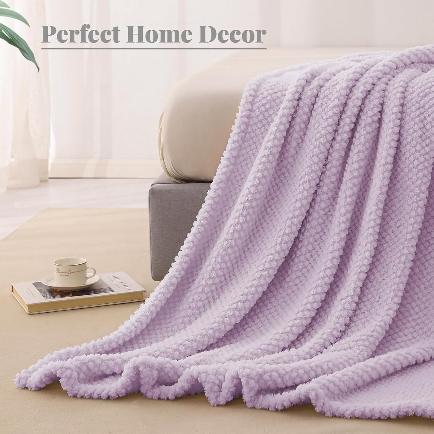Whale Flotilla Twin Size Fuzzy Fleece Blanket, Fluffy Warm Soft Jacquard Bed Blankets for Fall Winter, Lightweight and Cozy, 60x80 Inch, Lilac