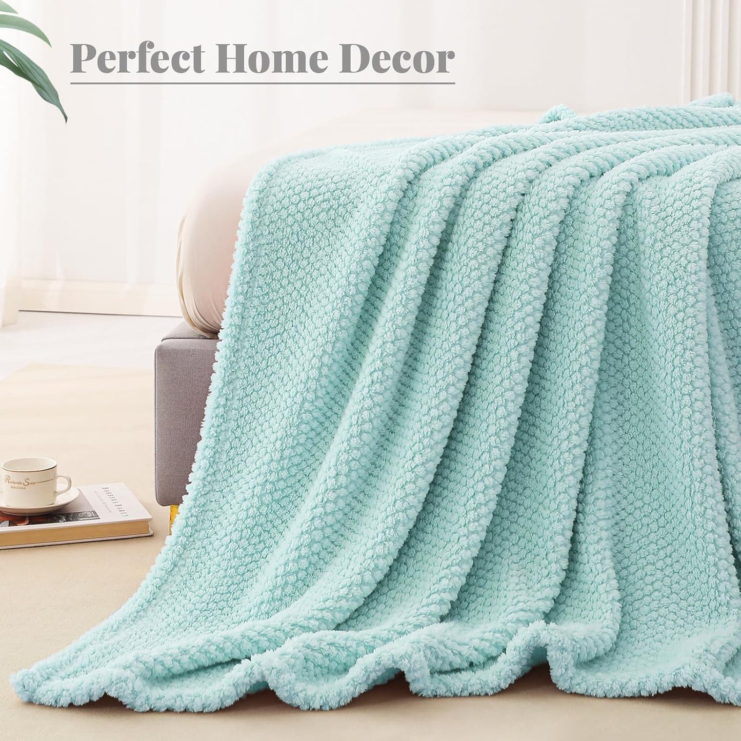 Whale Flotilla Twin Size Fuzzy Fleece Blanket, Fluffy Warm Soft Jacquard Bed Blankets for Fall Winter, Lightweight and Cozy, 60x80 Inch, Light Blue