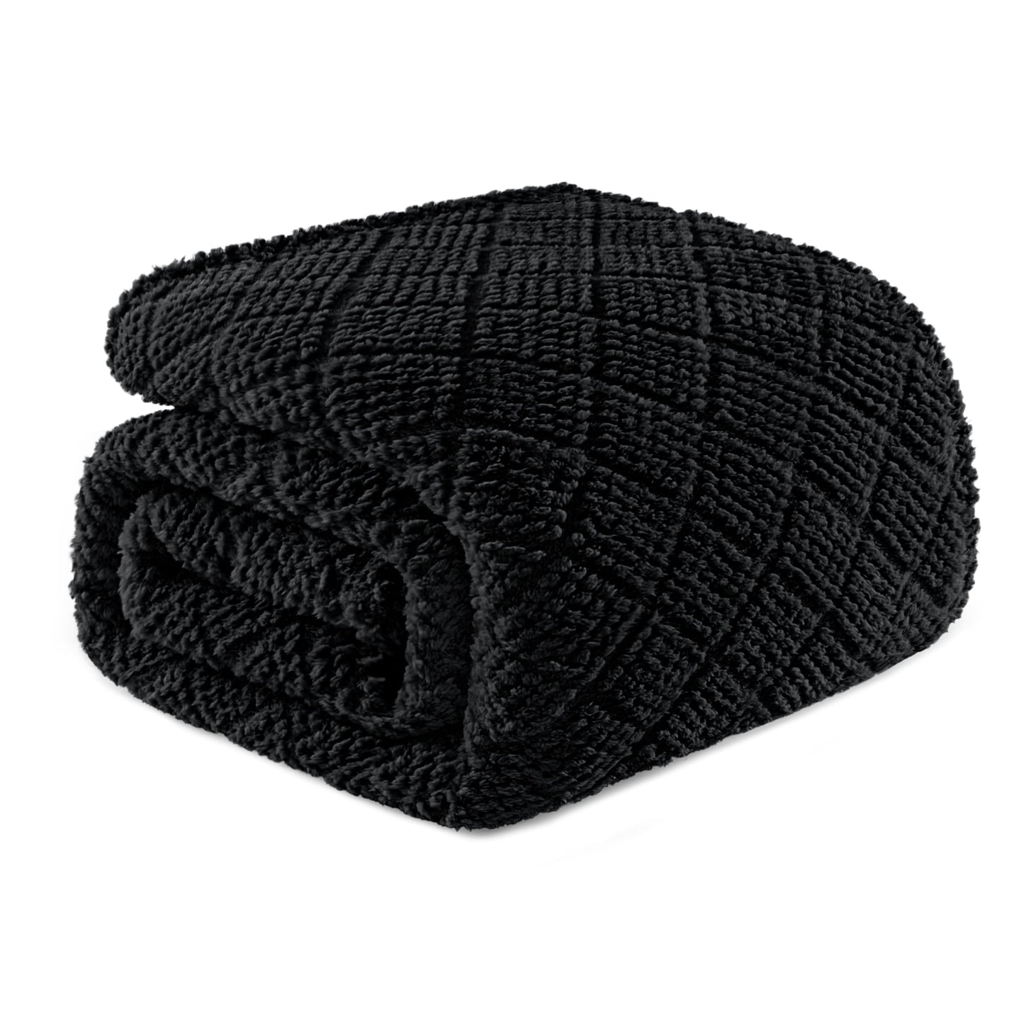 Whale Flotilla Fuzzy Fleece Twin Size Blanket for Bed, Soft Fluffy Jacquard Waffle Blankets for All Season, Lightweight and Warm, 60x80 Inch, Black