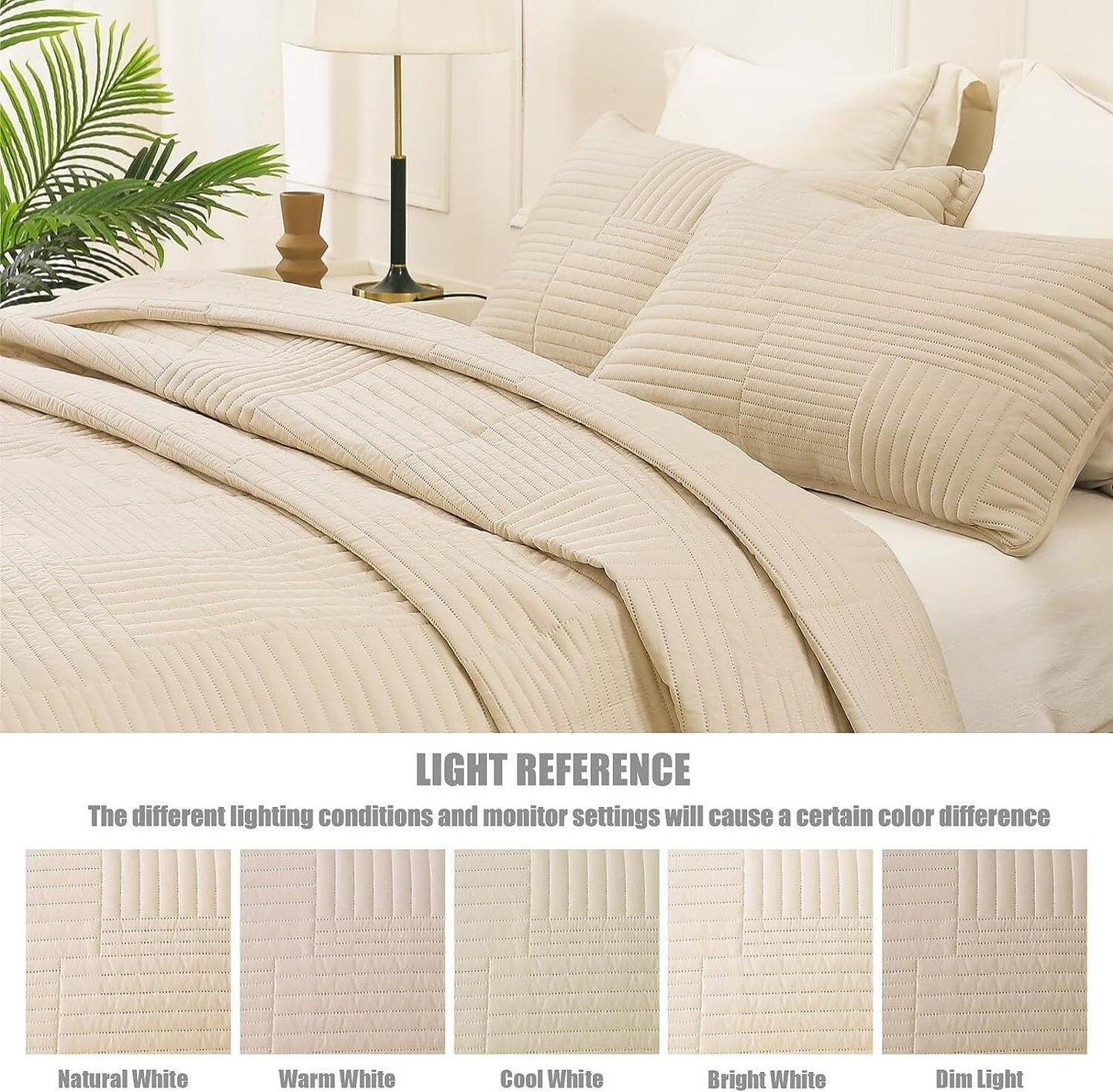 Whale Flotilla Twin Quilt Set, Soft and Lightweight Bedspreads Coverlet with Striped Pattern, Bedding Sets with Pillow Sham, Reversible Bed Cover for All Seasons, 68x88 Inches, Bone Grid