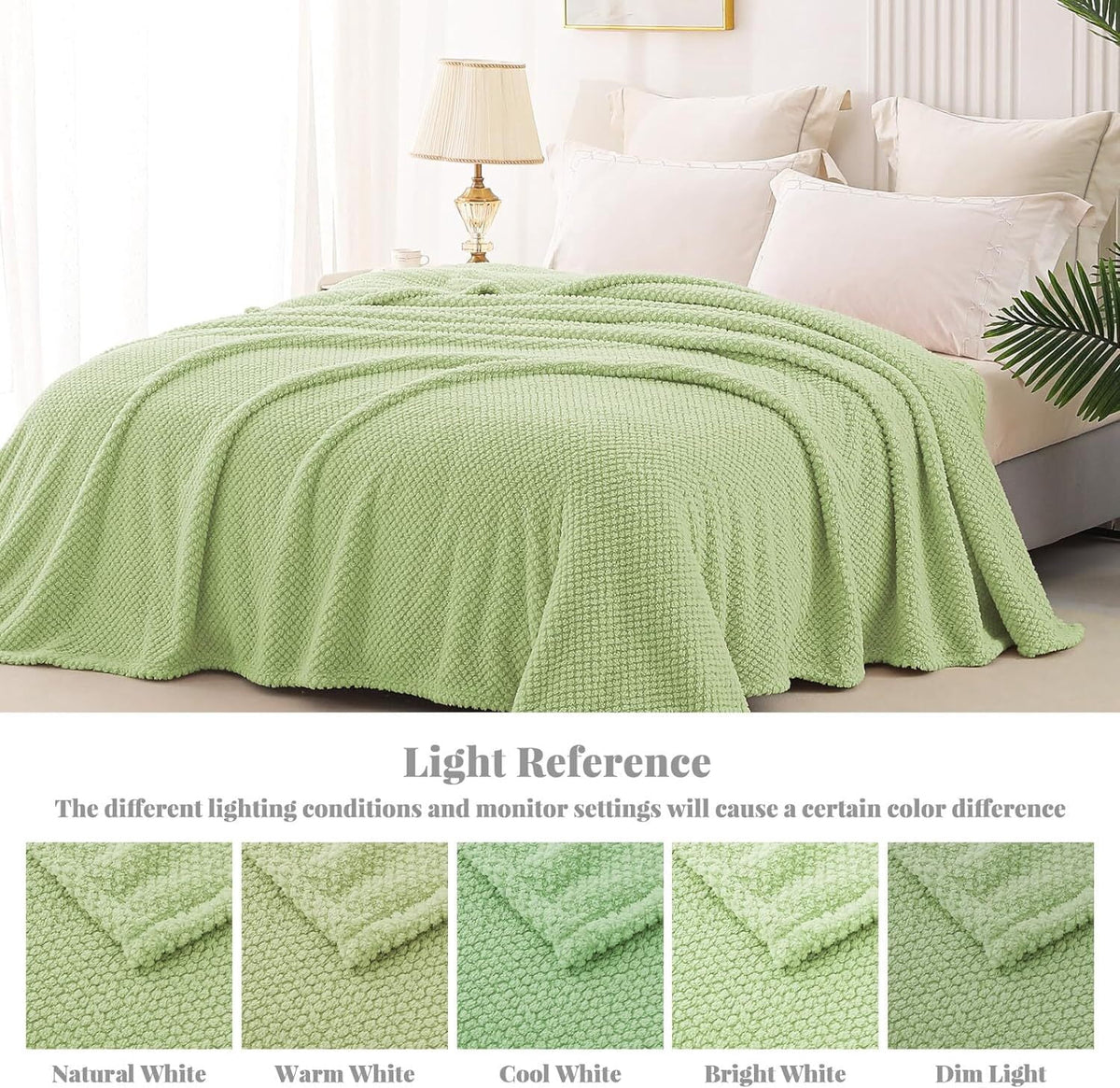Whale Flotilla Queen Size Fuzzy Fleece Blanket, Fluffy Warm Soft Jacquard Bed Blankets for Fall Winter, Lightweight and Cozy, 90x90 Inch, Light Green