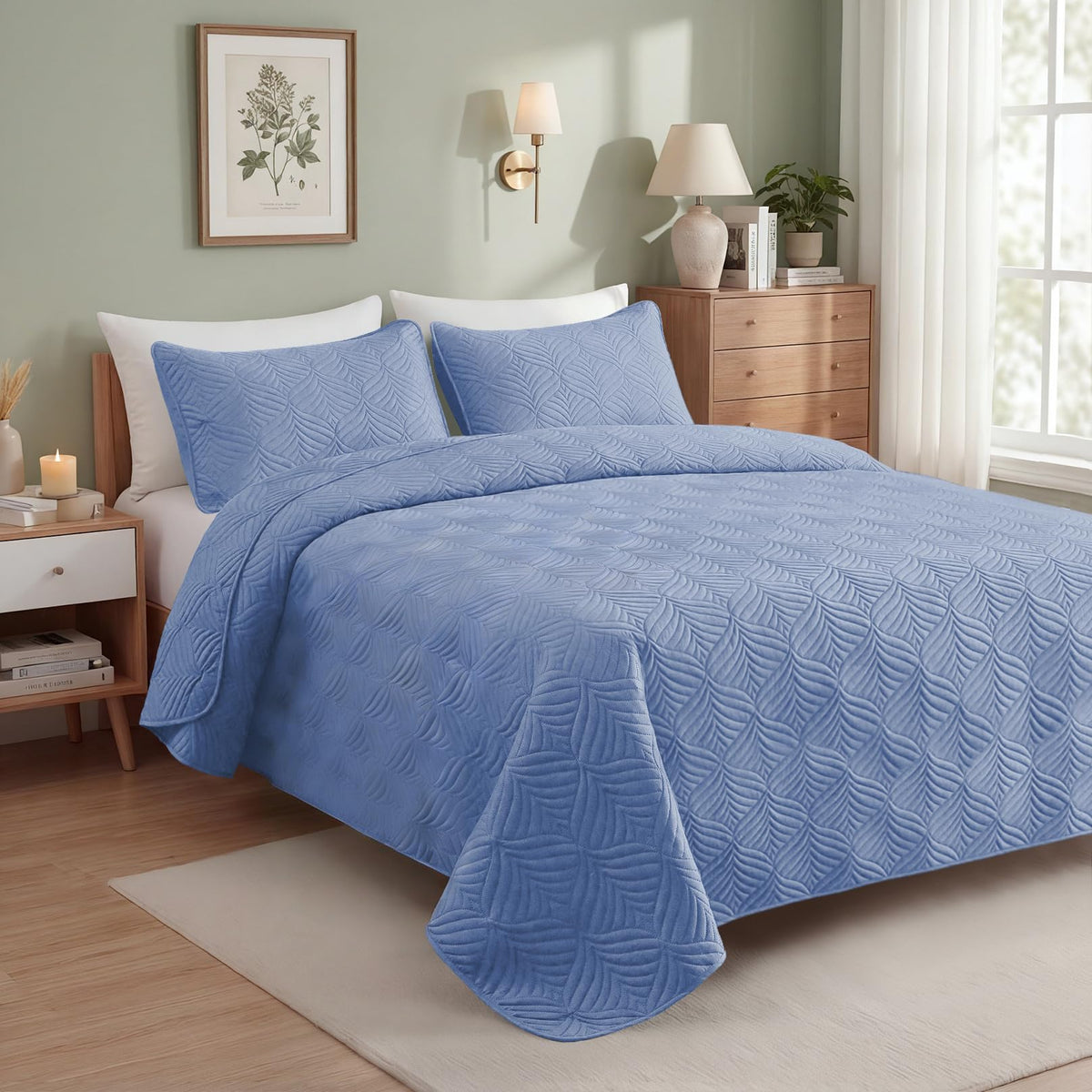 Whale Flotilla Extra Soft Oversized King Quilt Bedding Set, Lightweight Bluish Grey bedspread Cal King Size Quilt with Modern Pattern, Reversible 3-Piece Coverlet with 2 Pillow Shames for All Seasons