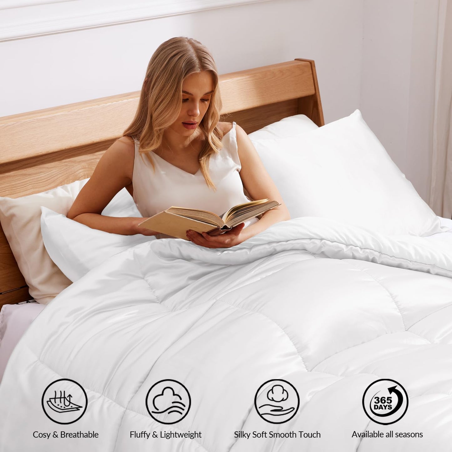Whale Flotilla 2-Piece Reversible King Size Silk Comforter Set/Bedding Set, Soft Satin Comforter with 1 Satin Pillowcases, Lightweight Duvet Set for All Seasons, White