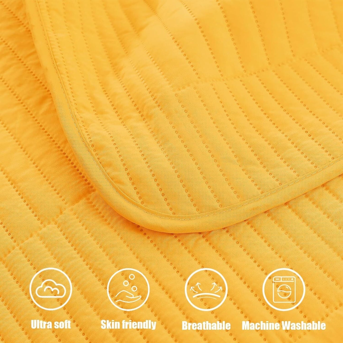 Whale Flotilla Twin Quilt Set, Soft and Lightweight Bedspreads Coverlet with Striped Pattern, Bedding Sets with Pillow Sham, Reversible Bed Cover for All Seasons, 68x88 Inches, Yellow Grid