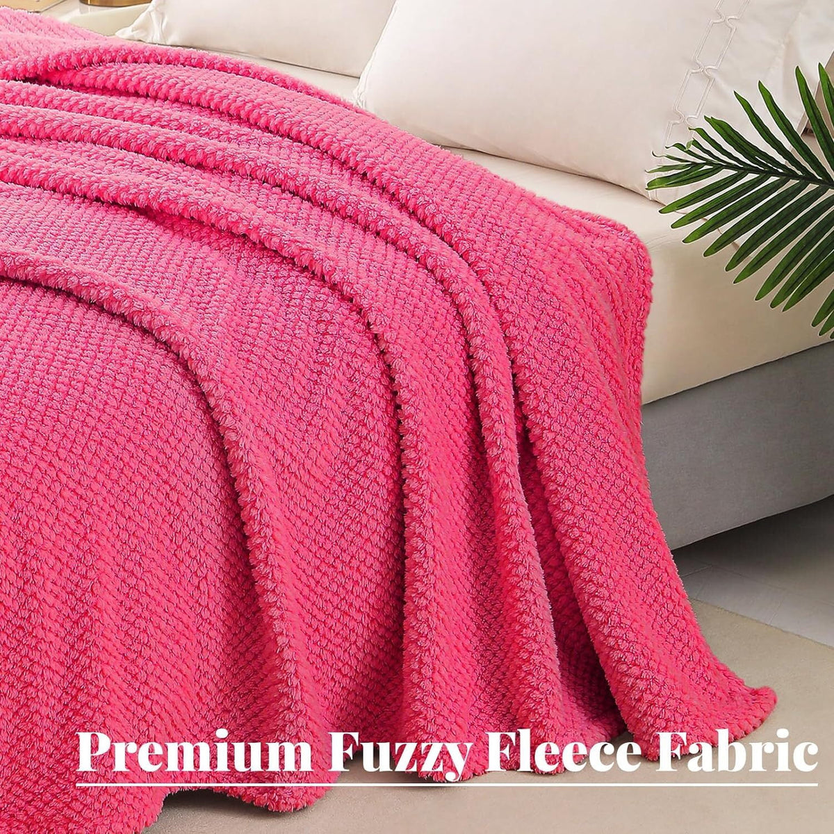 Whale Flotilla Twin Size Fuzzy Fleece Blanket, Fluffy Warm Soft Jacquard Bed Blankets for Fall Winter, Lightweight and Cozy, 60x80 Inch, Hot Pink
